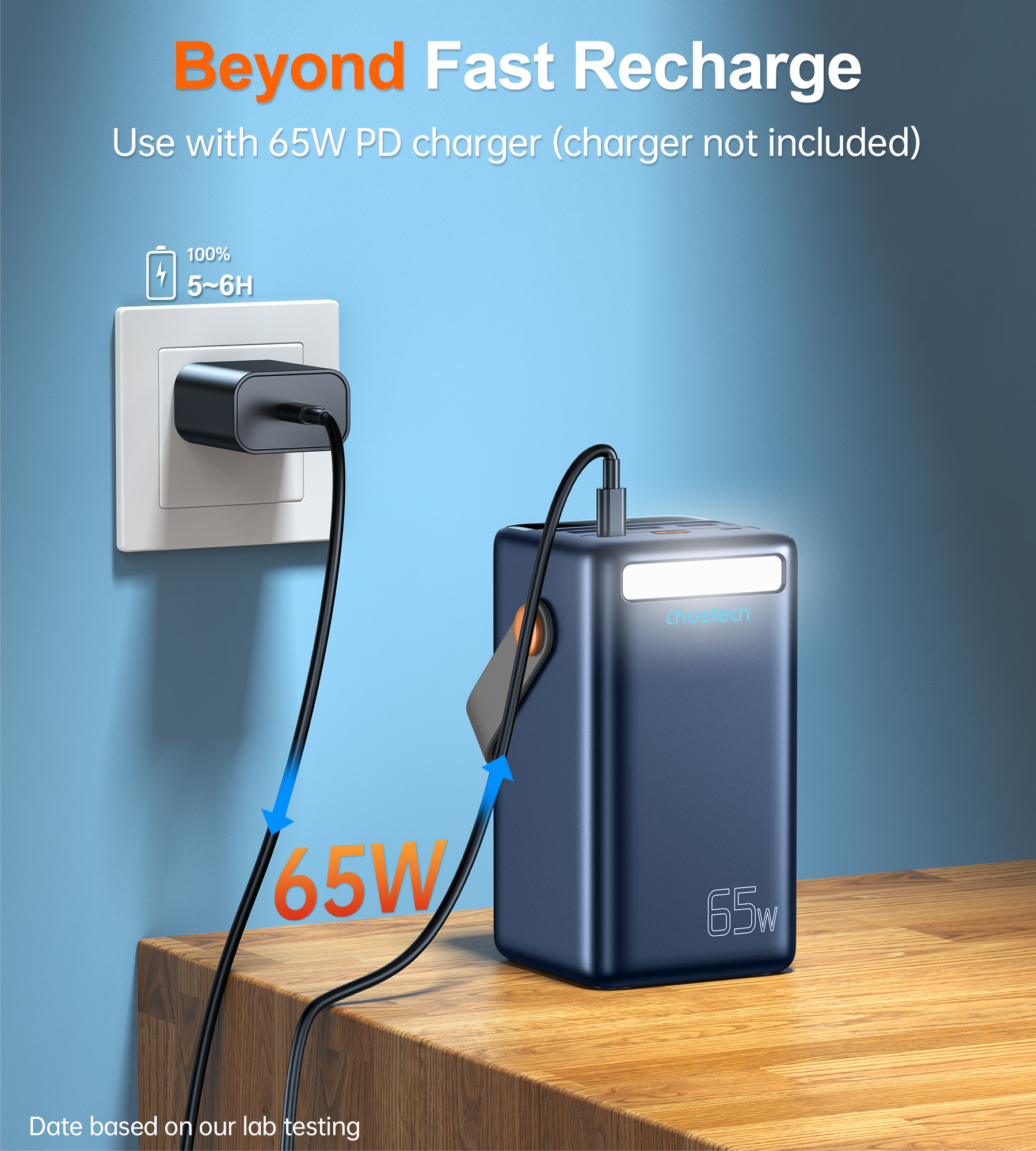 Choetech PowerLeap B664 50000mAh 65W Power Bank w/ LED Flashlight LCD Display - Blue