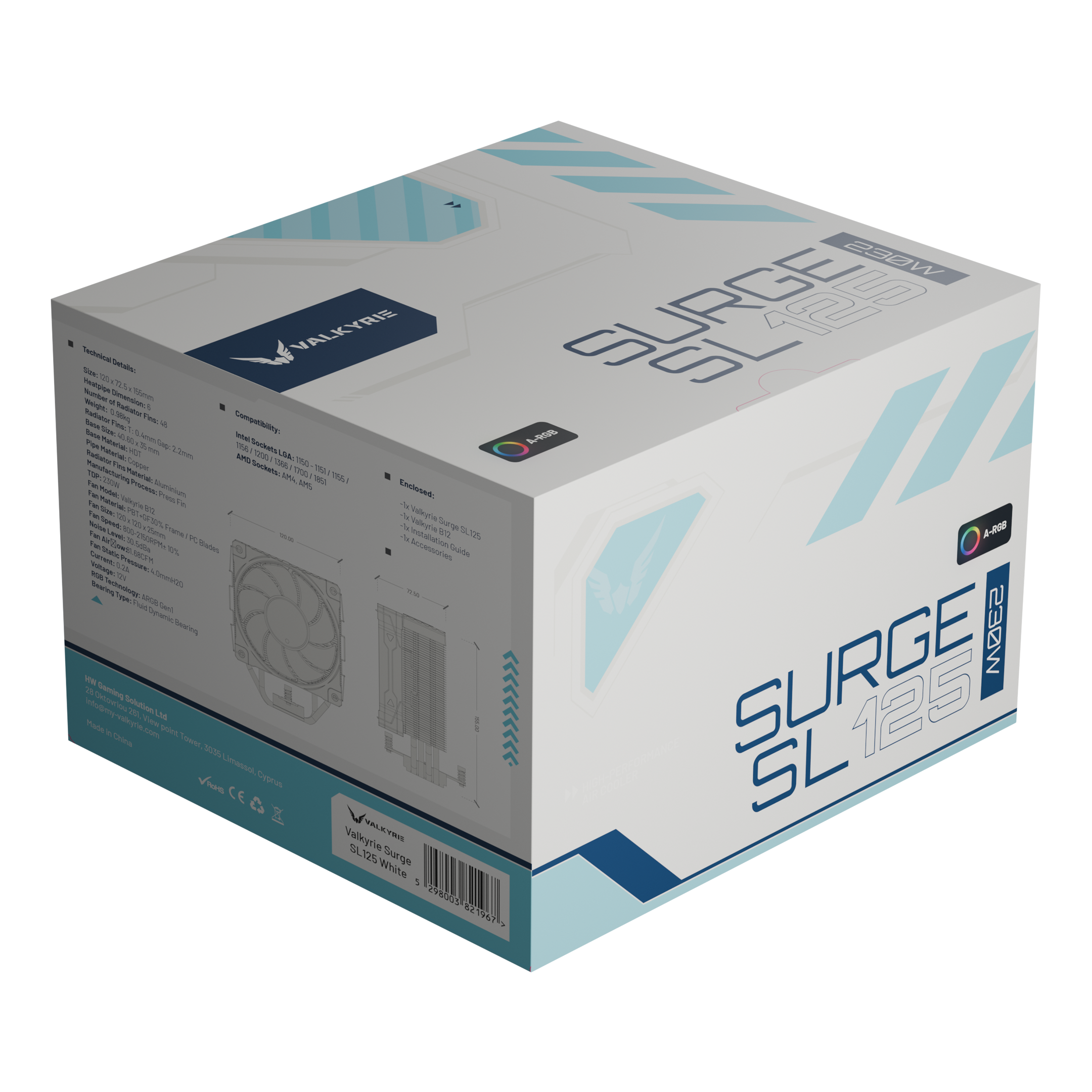 Valkyrie Surge SL125 CPU Cooling PWN ARGB CPU Cooler