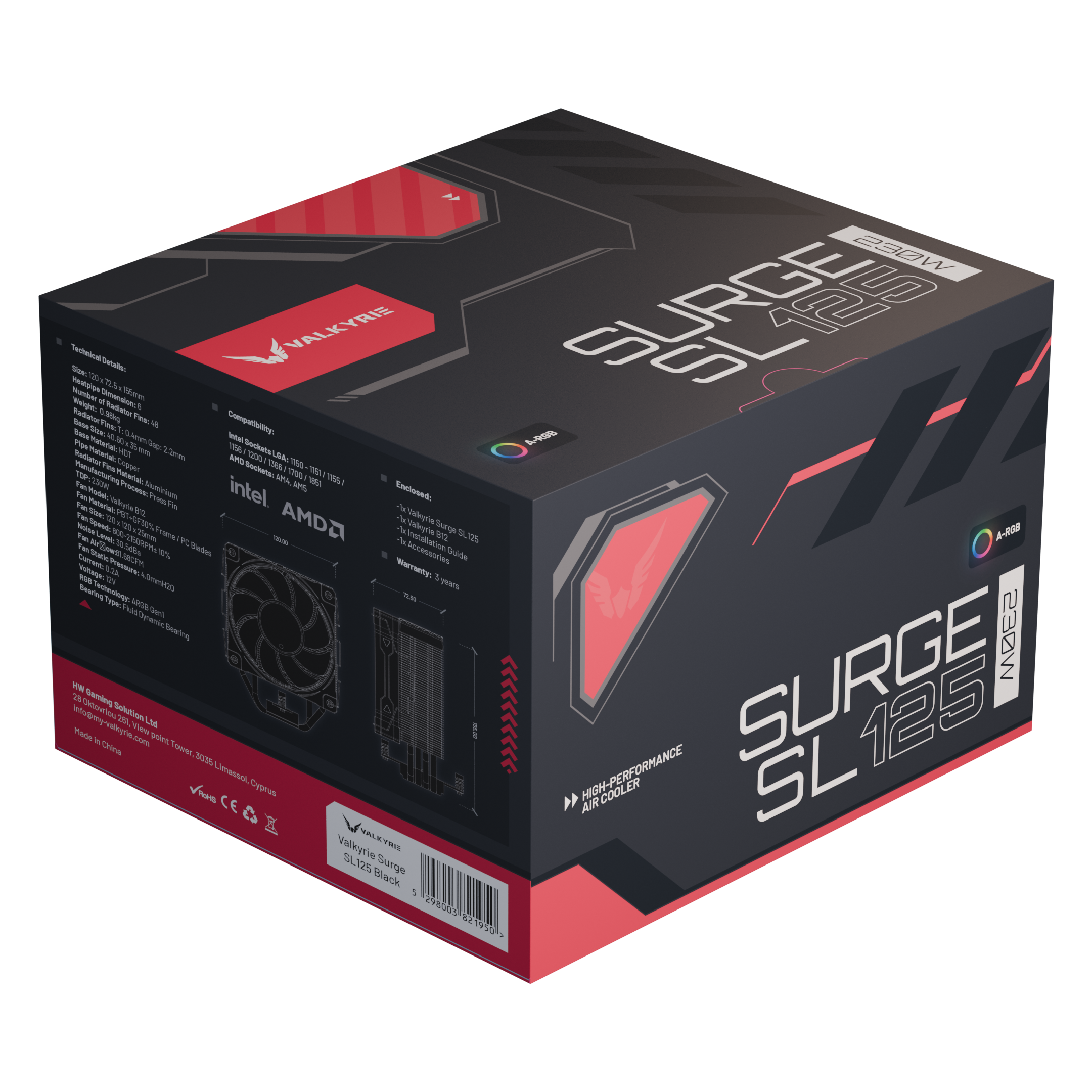 Valkyrie Surge SL125 CPU Cooling PWN ARGB CPU Cooler