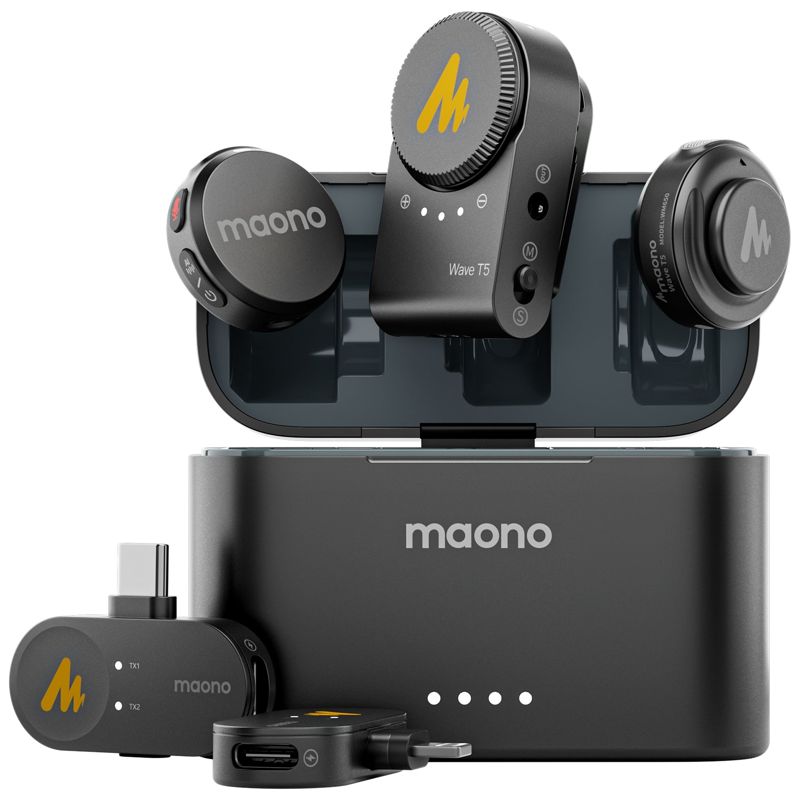 MAONO WAVE T5 Wireless Lavalier Microphone (2MICS) Combo For Carmera / Lightning / Type-C