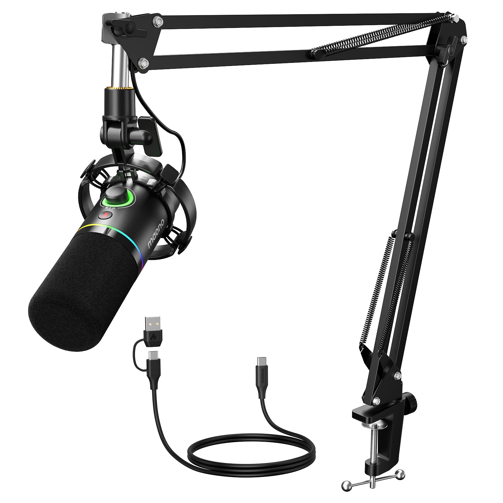 MAONO PD200XS USB/XLR Dynamic Microphone Set with Boom Arm (Black)