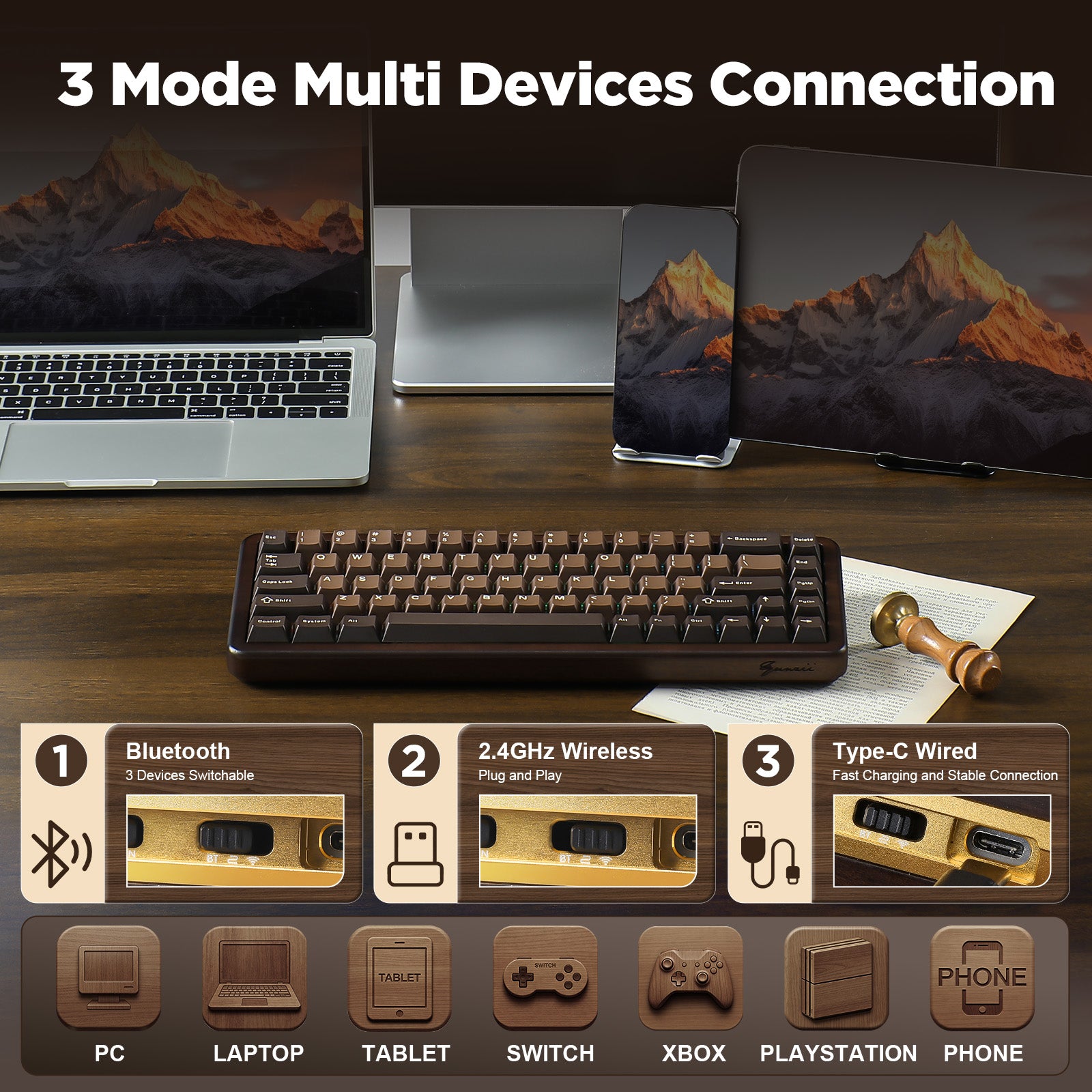 YUNZII WOOD84 Hot-Swap Wireless Tri-Mode Mechanical Keyboard