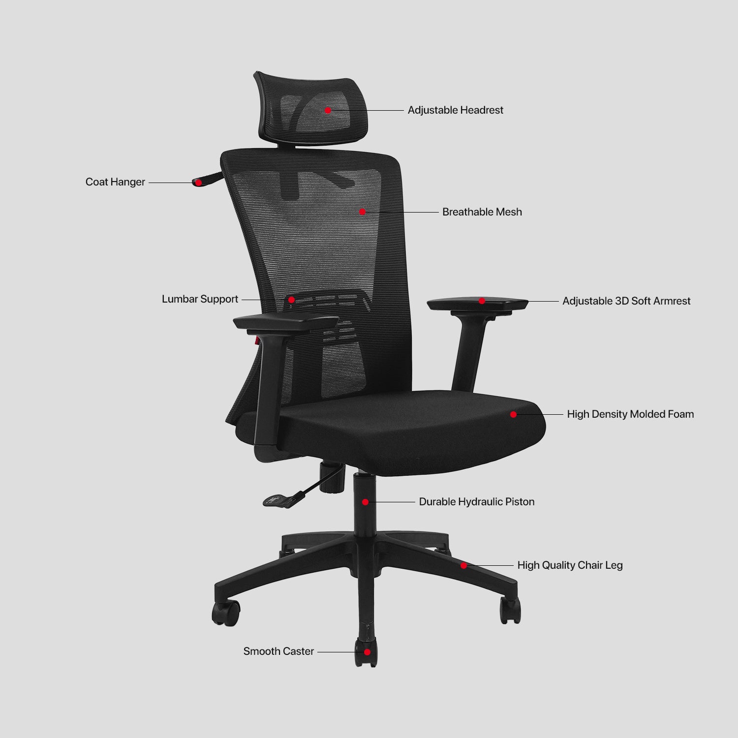 Fantech Office Chair Ergonomic Breathable Mesh with Adjustable 3D Soft Armrest