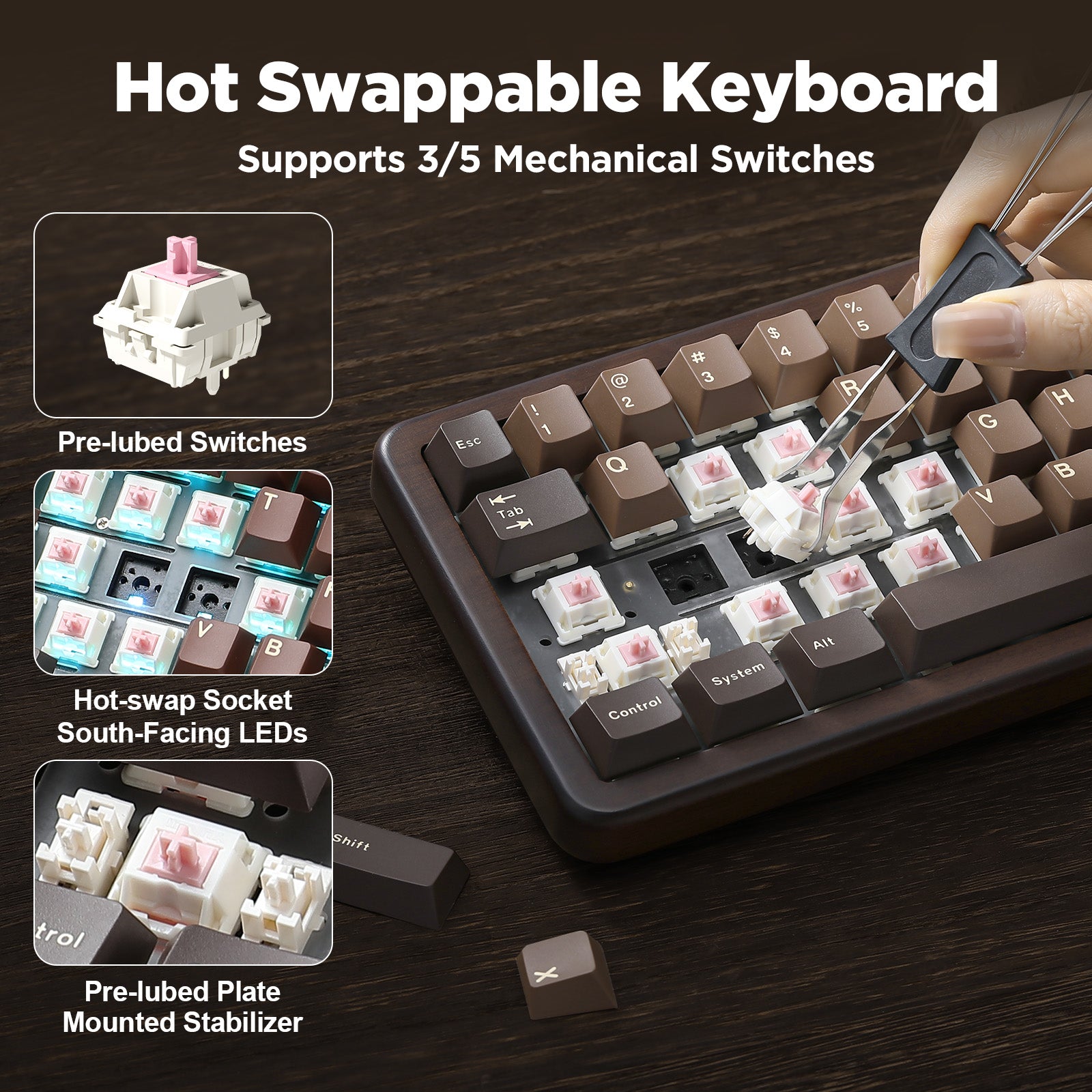 YUNZII WOOD84 Hot-Swap Wireless Tri-Mode Mechanical Keyboard