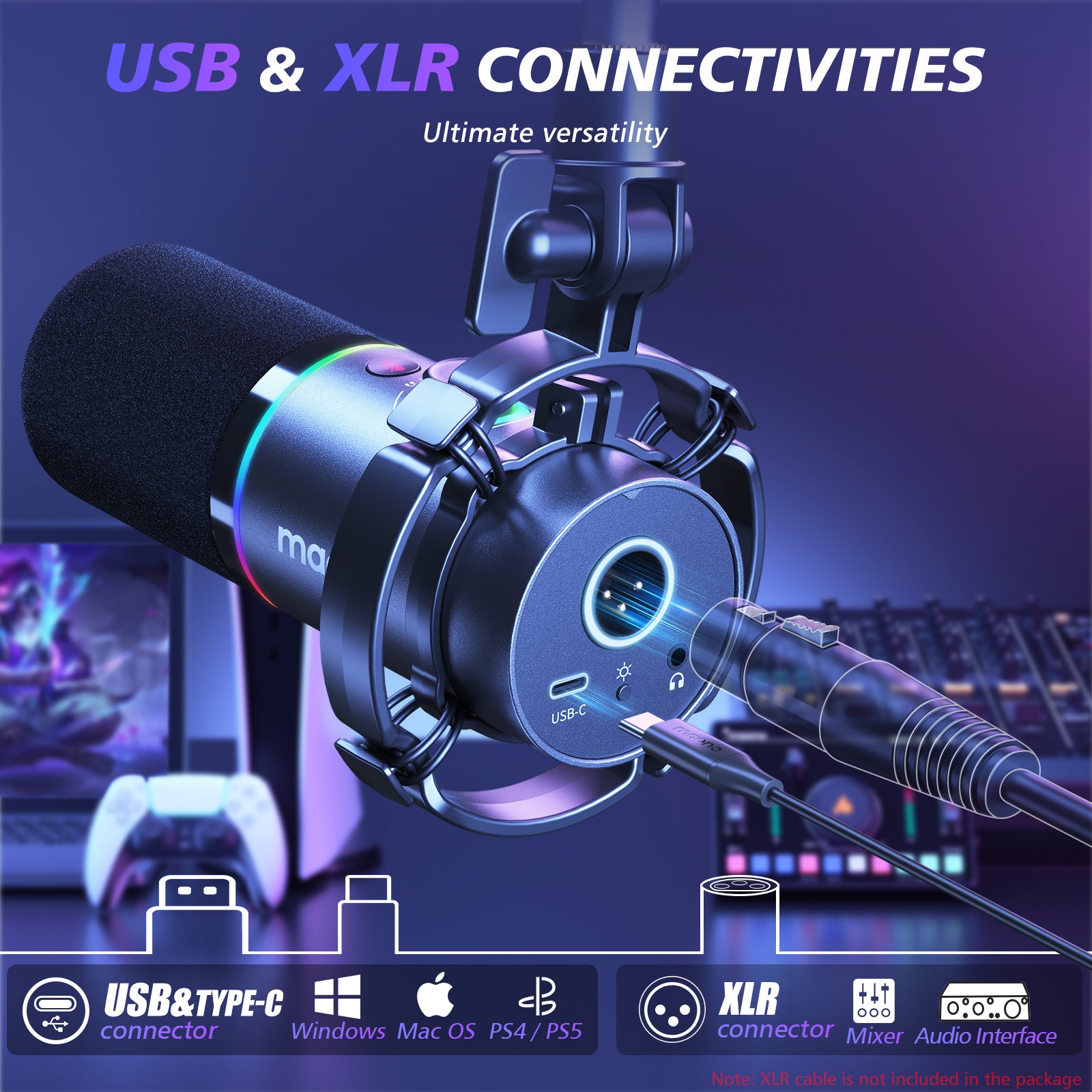 MAONO PD200XS USB/XLR Dynamic Microphone Set with Boom Arm (Black)