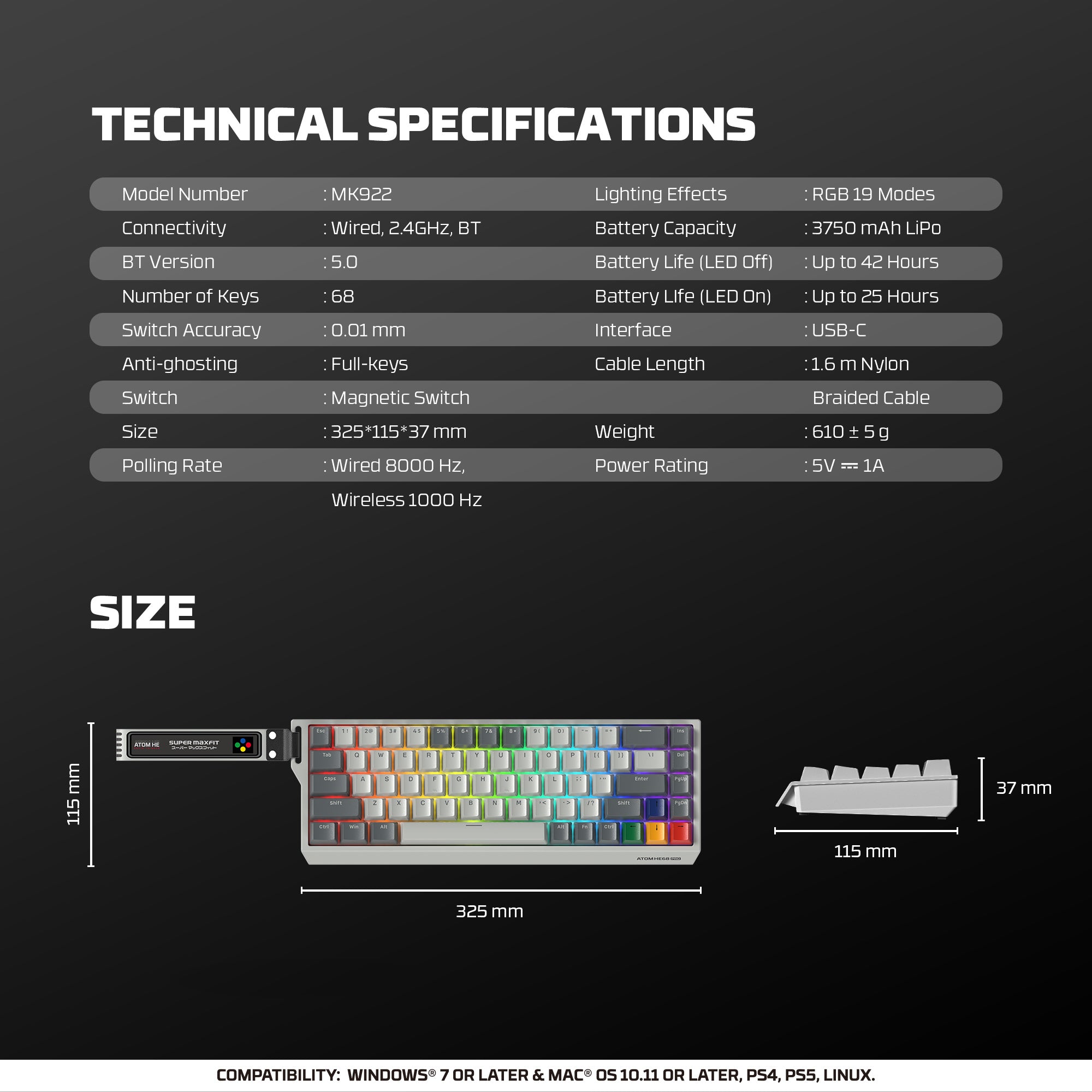 Fantech ATOM HE68 PRO 8K Wireless Magnetic Gaming Keyboard (SUPER MAXFIT)