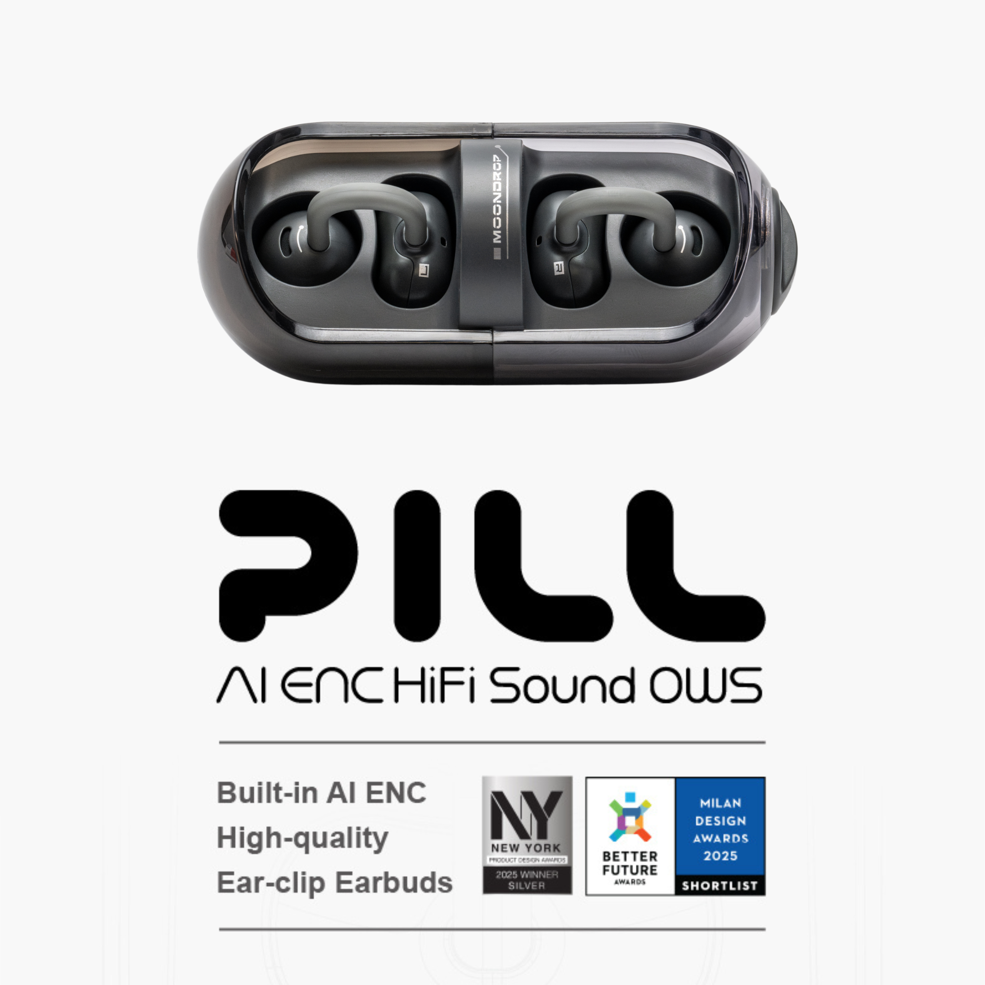 MOONDROP Pill OWS Open-Ear AI ENC Ear Clip Design Wireless Earbuds