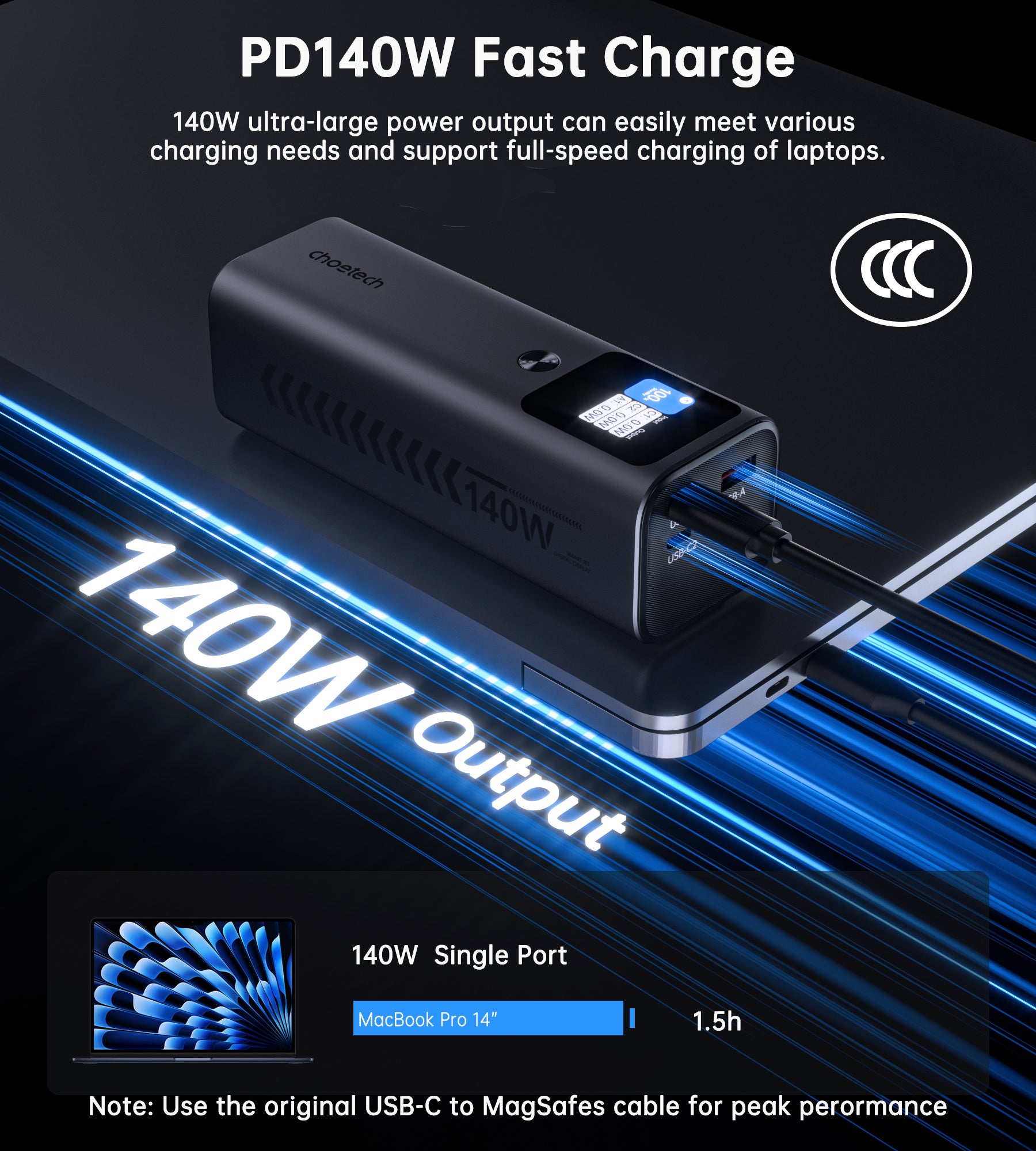 Choetech PowerLeap 27000mAh 140W Digital Display Multi-Laptop Power Bank