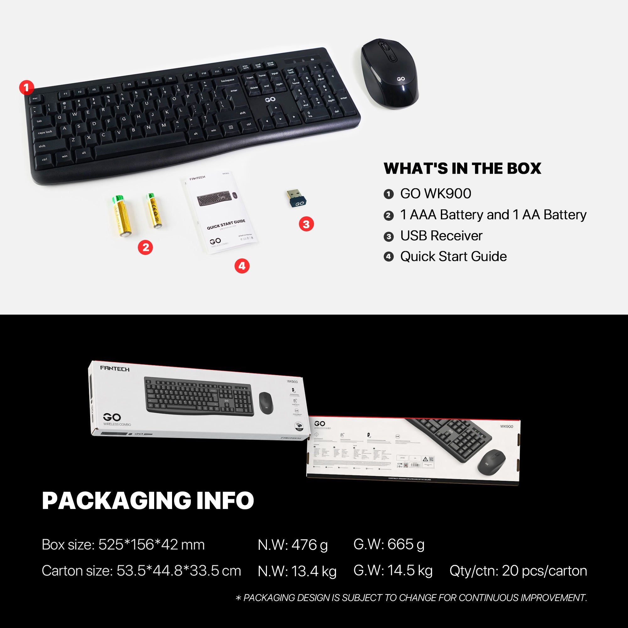 Fantech WK900 Office Silent Wireless Keyboard and Mouse Combo
