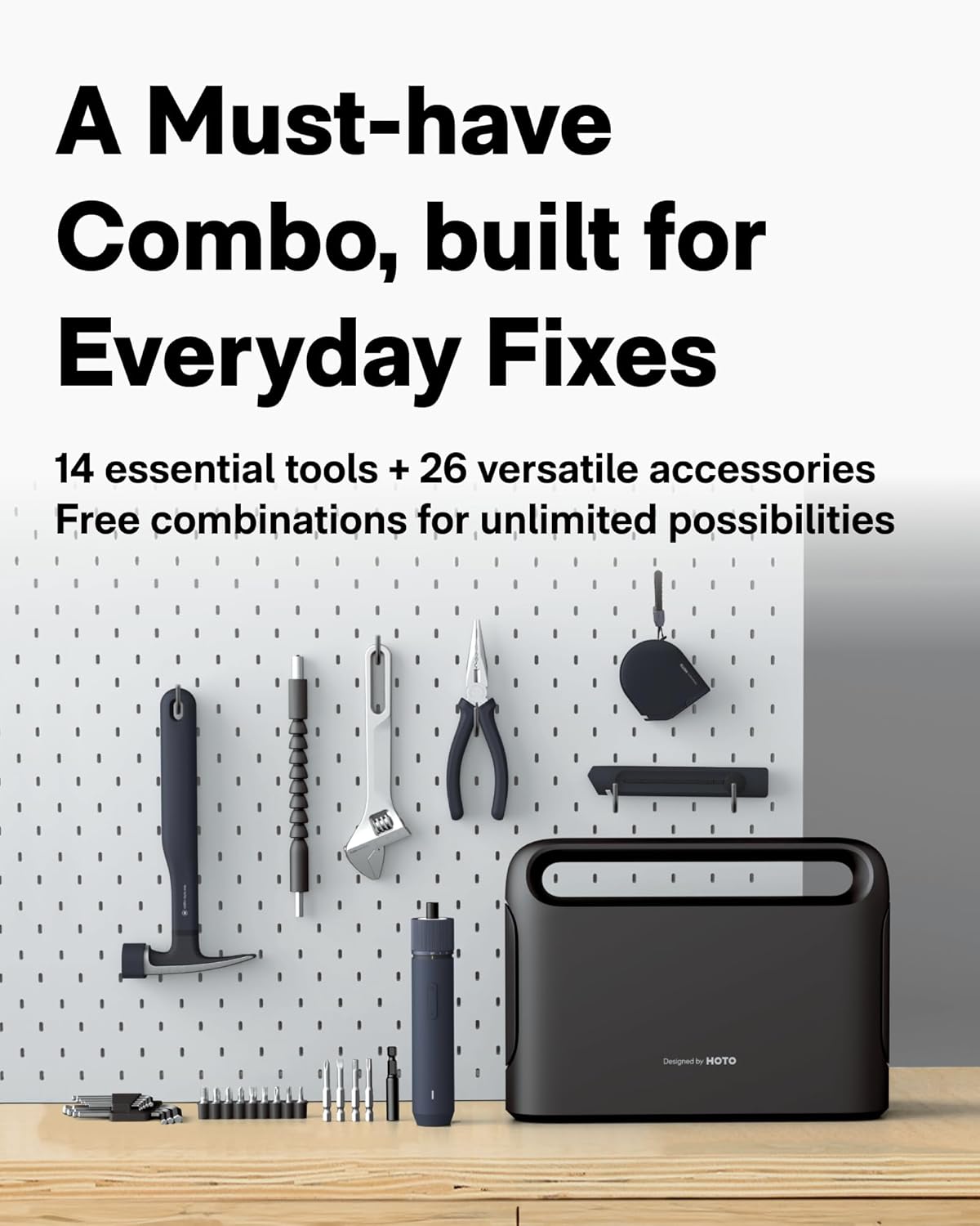 HOTO 40PC Household Tool Kit with Electric Screwdriver 14 Tools & 26 Accessories