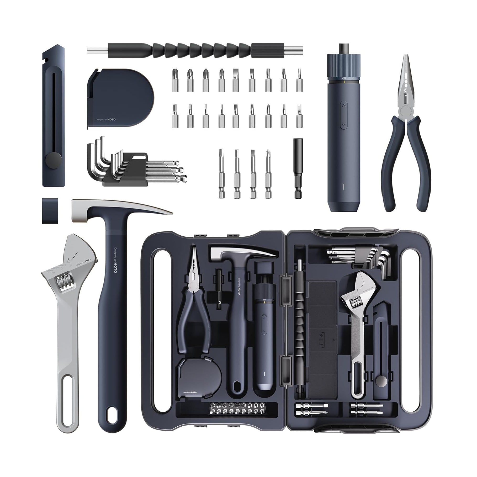 HOTO 40PC Household Tool Kit with Electric Screwdriver 14 Tools & 26 Accessories