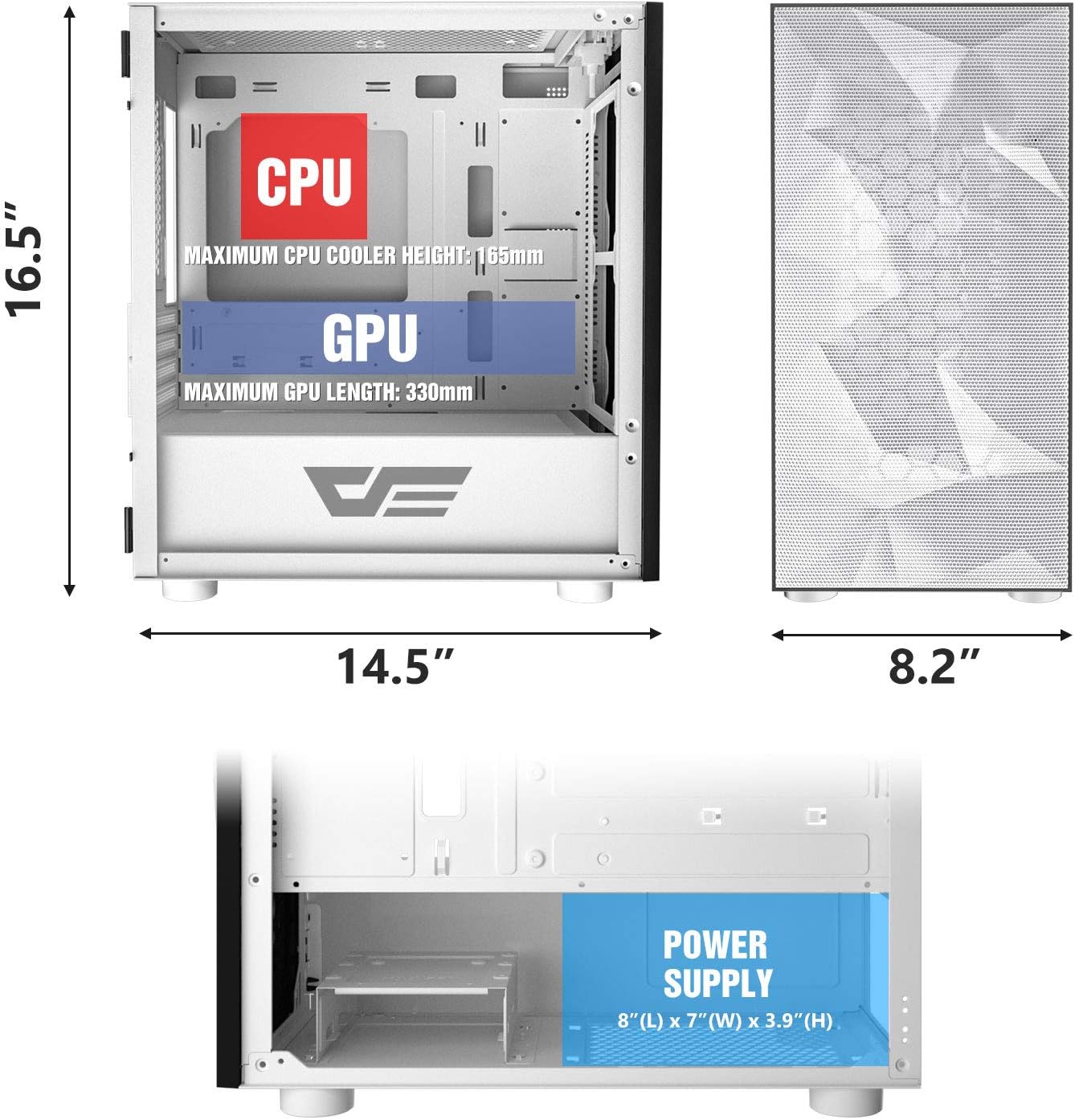DarkFlash Gaming PC Case Tempered Glass Micro-ATX Tower Computer Case Support 330mm VGA Length (DLM21-Mesh)