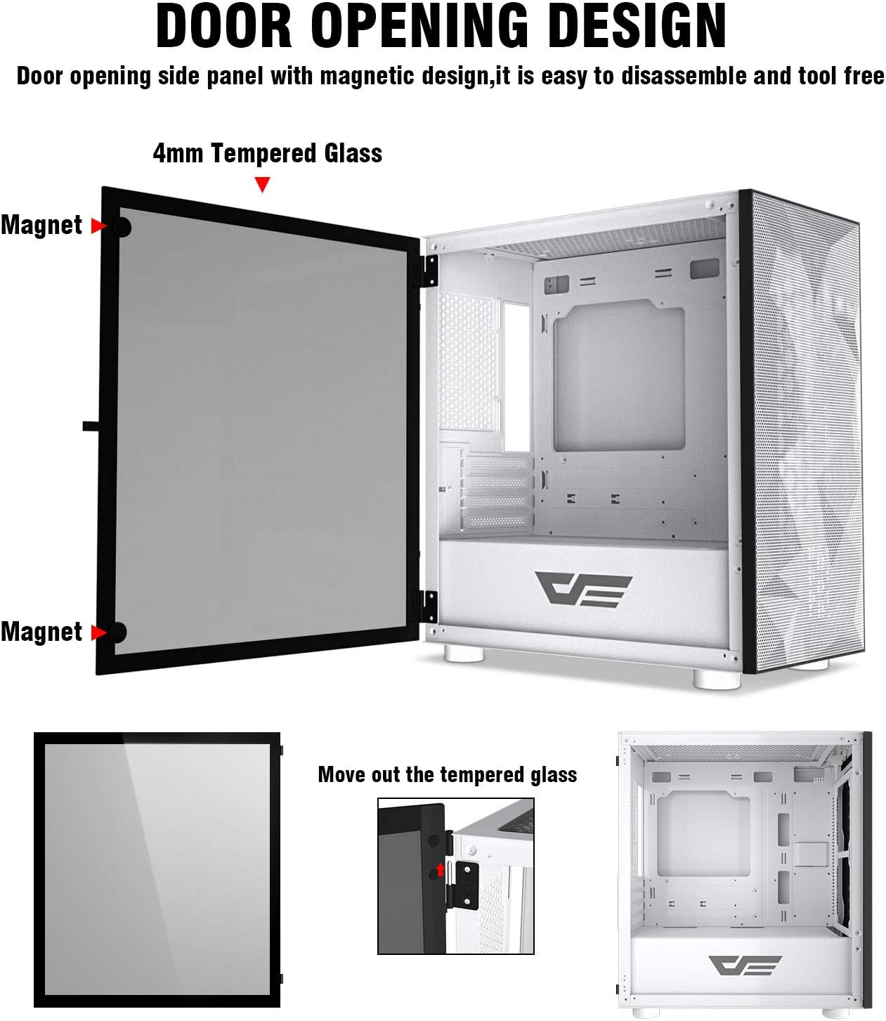 DarkFlash Gaming PC Case Tempered Glass Micro-ATX Tower Computer Case Support 330mm VGA Length (DLM21-Mesh)
