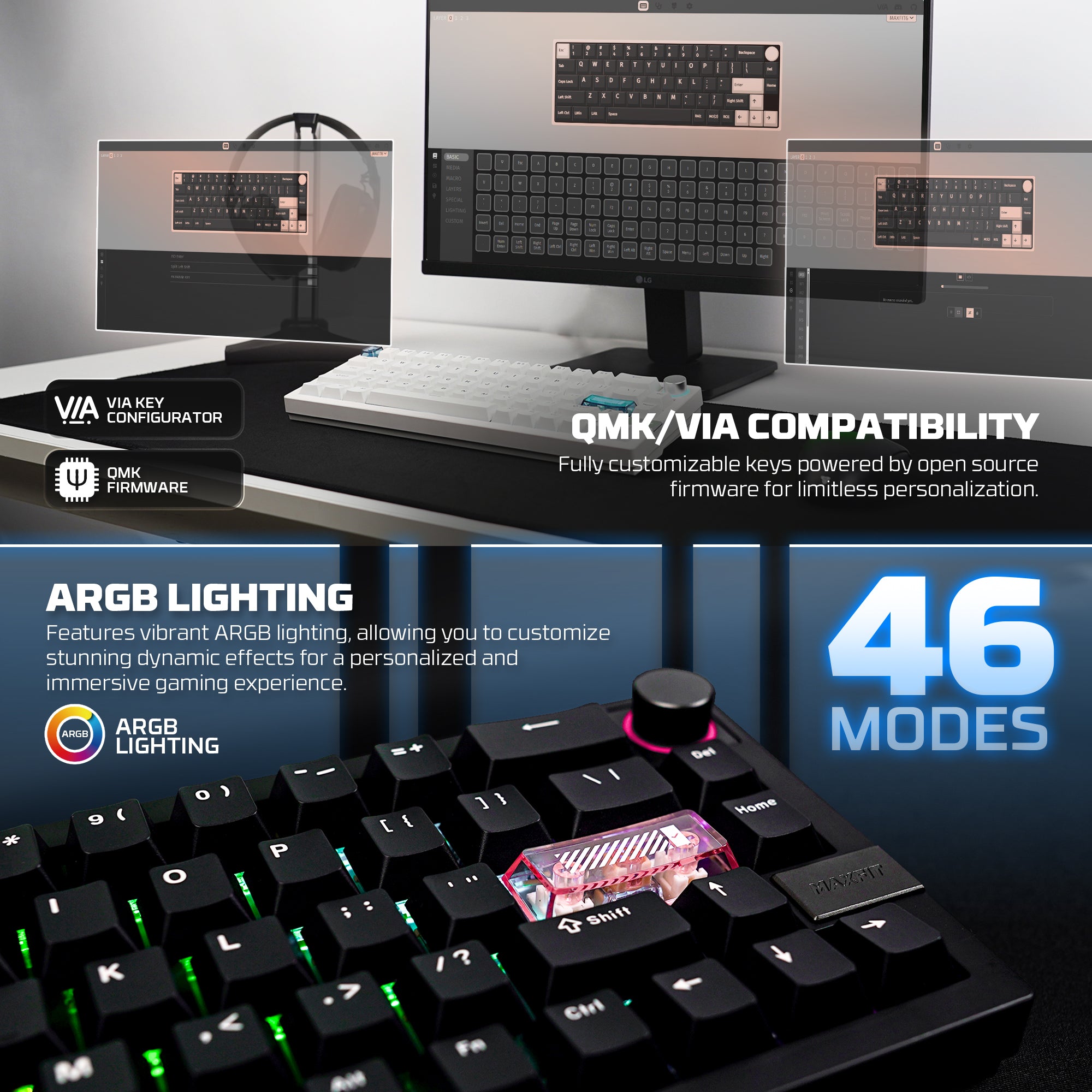Fantech MAXFIT6 60% Hot-Swap QMK/VIA Wireless Mechanical Keyboard with Knob