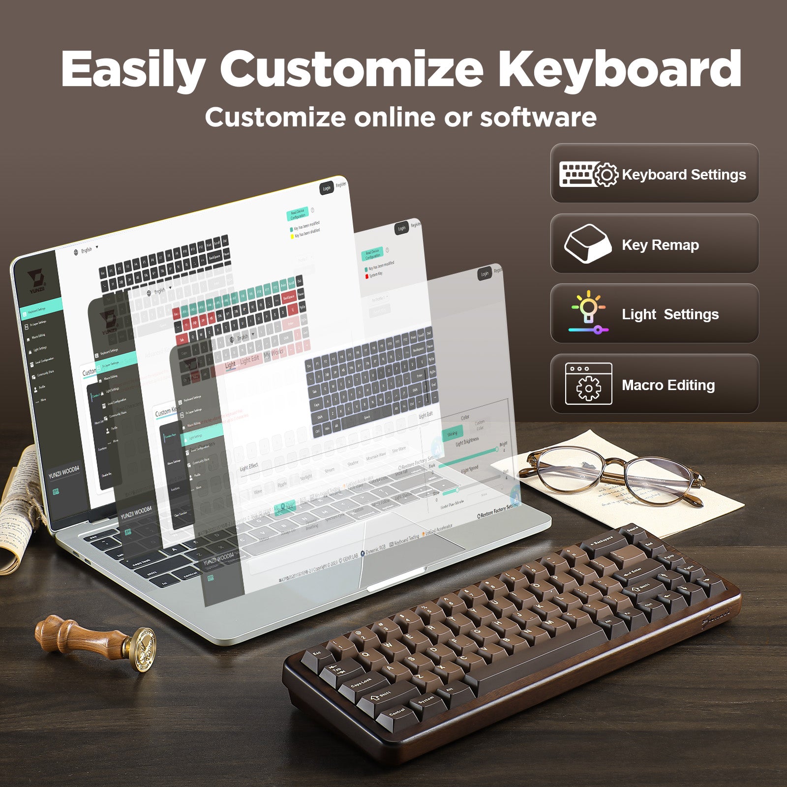 YUNZII WOOD84 Hot-Swap Wireless Tri-Mode Mechanical Keyboard