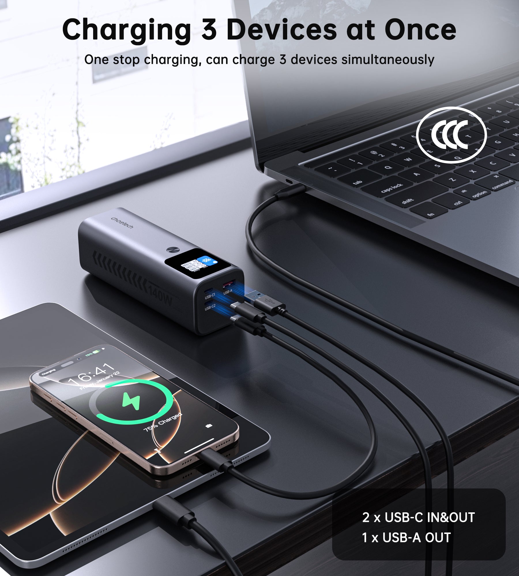 Choetech PowerLeap 27000mAh 140W Digital Display Multi-Laptop Power Bank