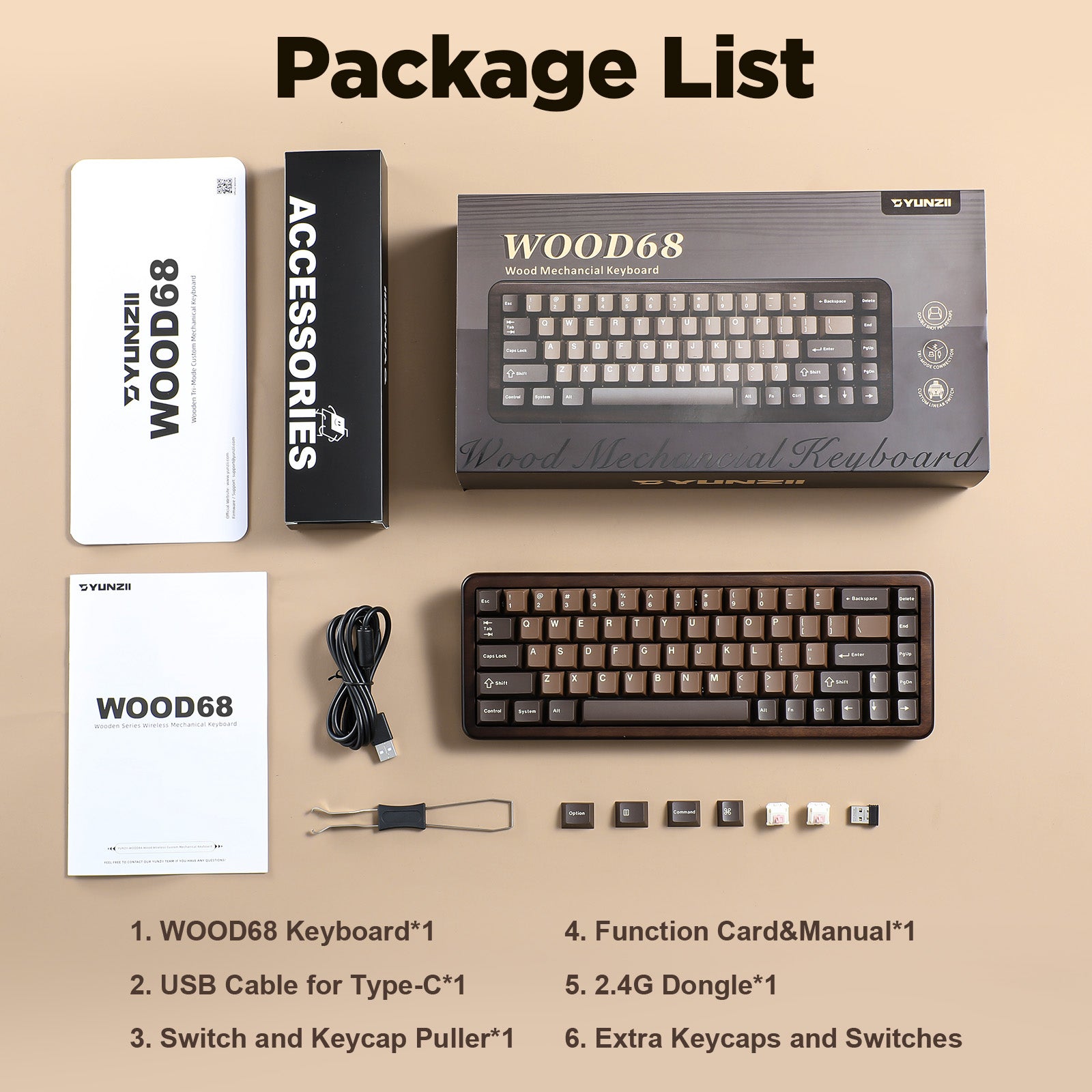 YUNZII WOOD84 Hot-Swap Wireless Tri-Mode Mechanical Keyboard