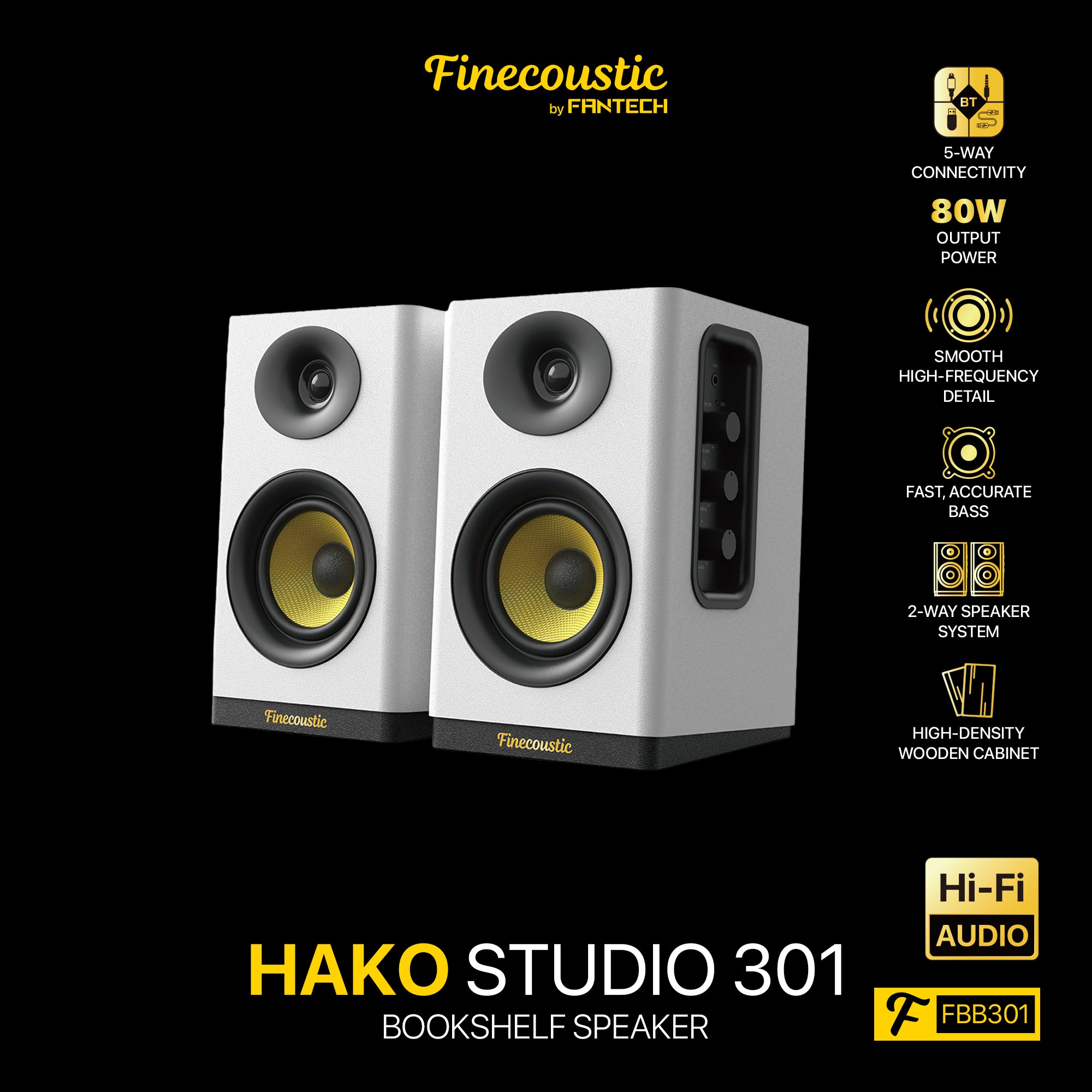Fantech x Finecoustic HAKO STUDIO 301 80W HiFi Bookshelf Speaker