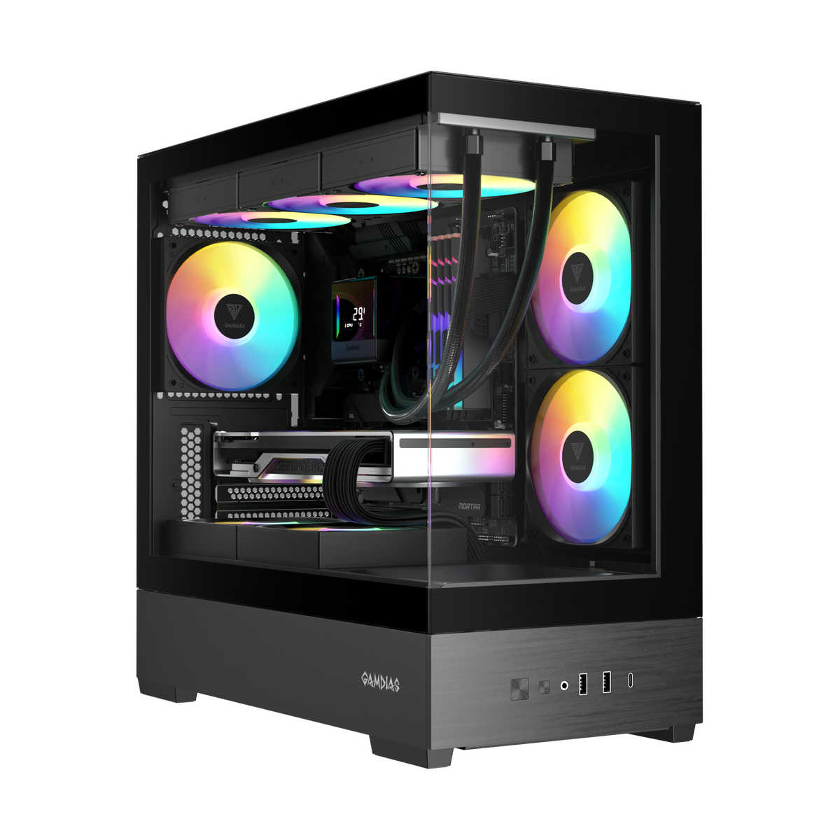 GAMDIAS ATLAS E5M M-ATX PC CASE with 3 ARGB Fans + 1 Non-RGB Fan