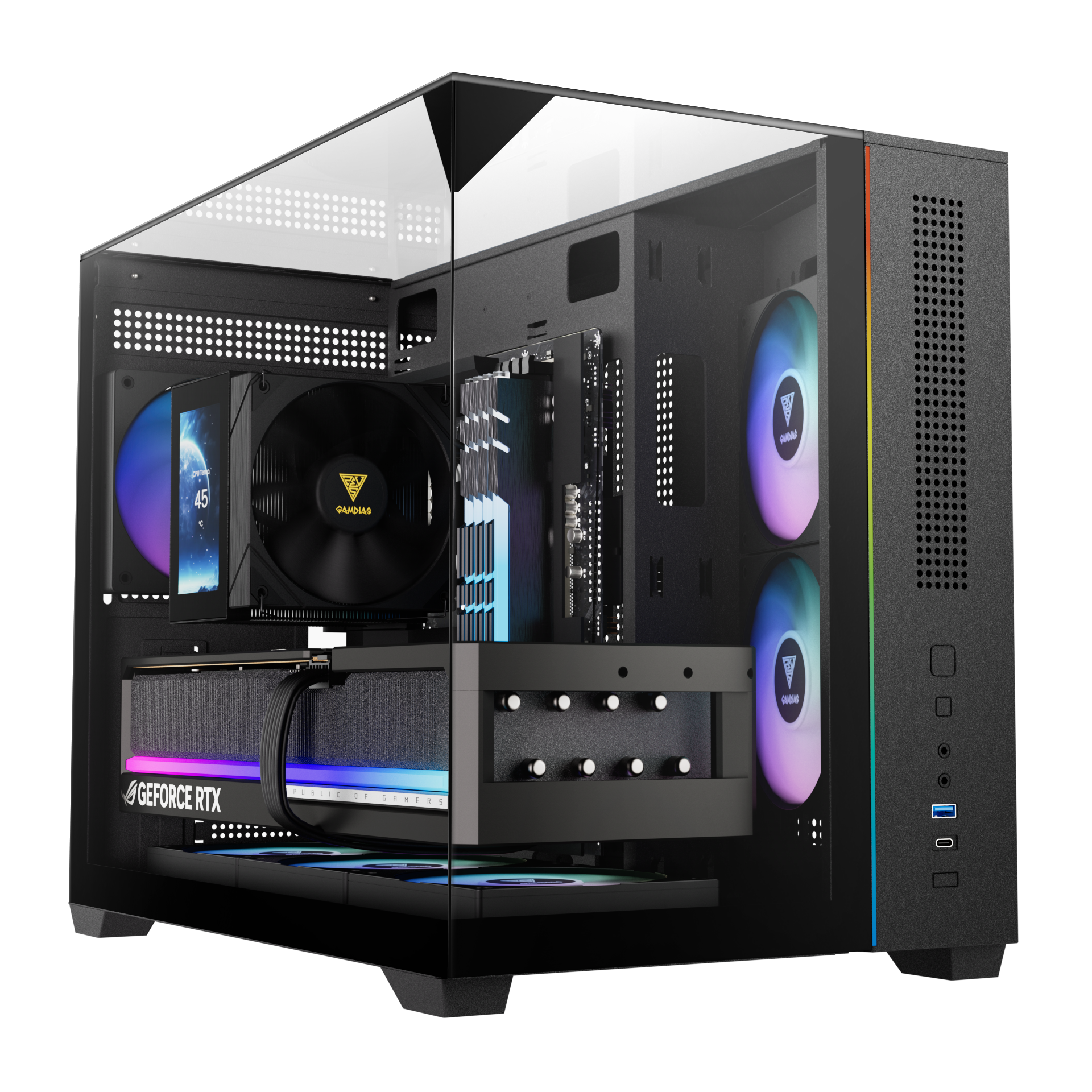Gamdias ATLAS M3M M-ATX PC CASE Tempered Glass Computer Case with 3 ARGB Fans