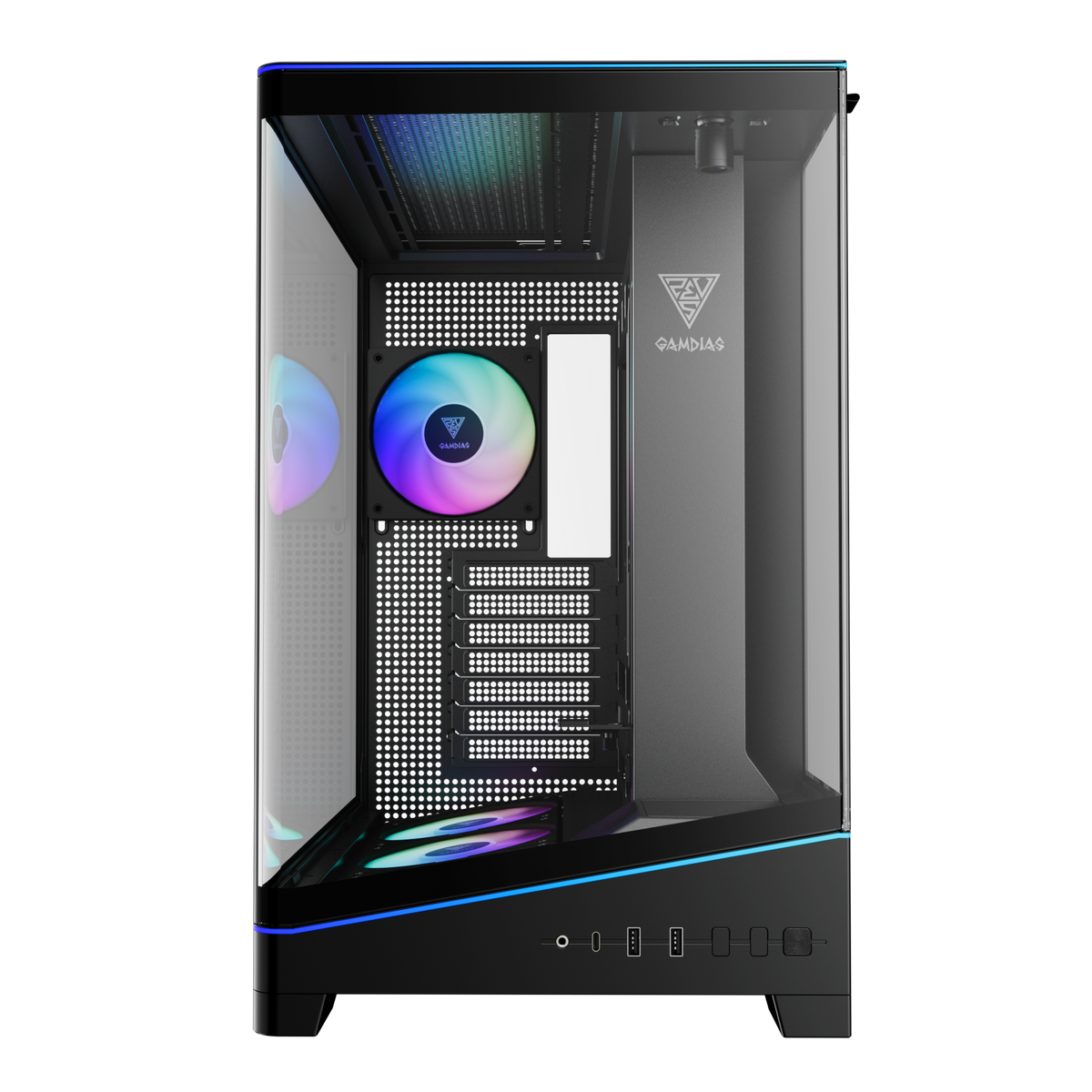 GAMDIAS ATLAS P6 CG ATX Mid-Tower PC CASE Curved Tempered Glass with 4 ARGB Fans