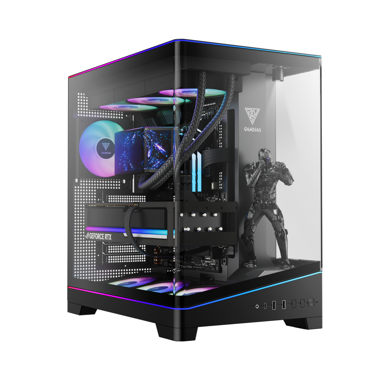 GAMDIAS ATLAS P6 CG ATX Mid-Tower PC CASE Curved Tempered Glass with 4 ARGB Fans