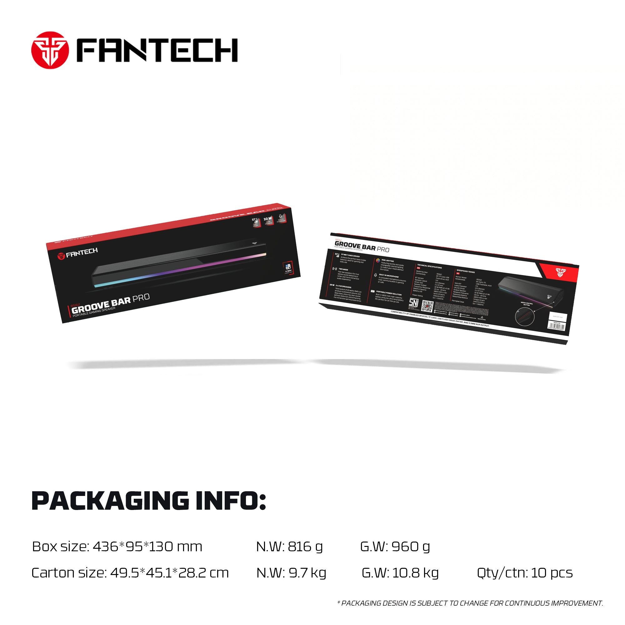 Fantech GROOVE BAR PRO Built in Microphone Portable RGB Wireless Gaming Speaker