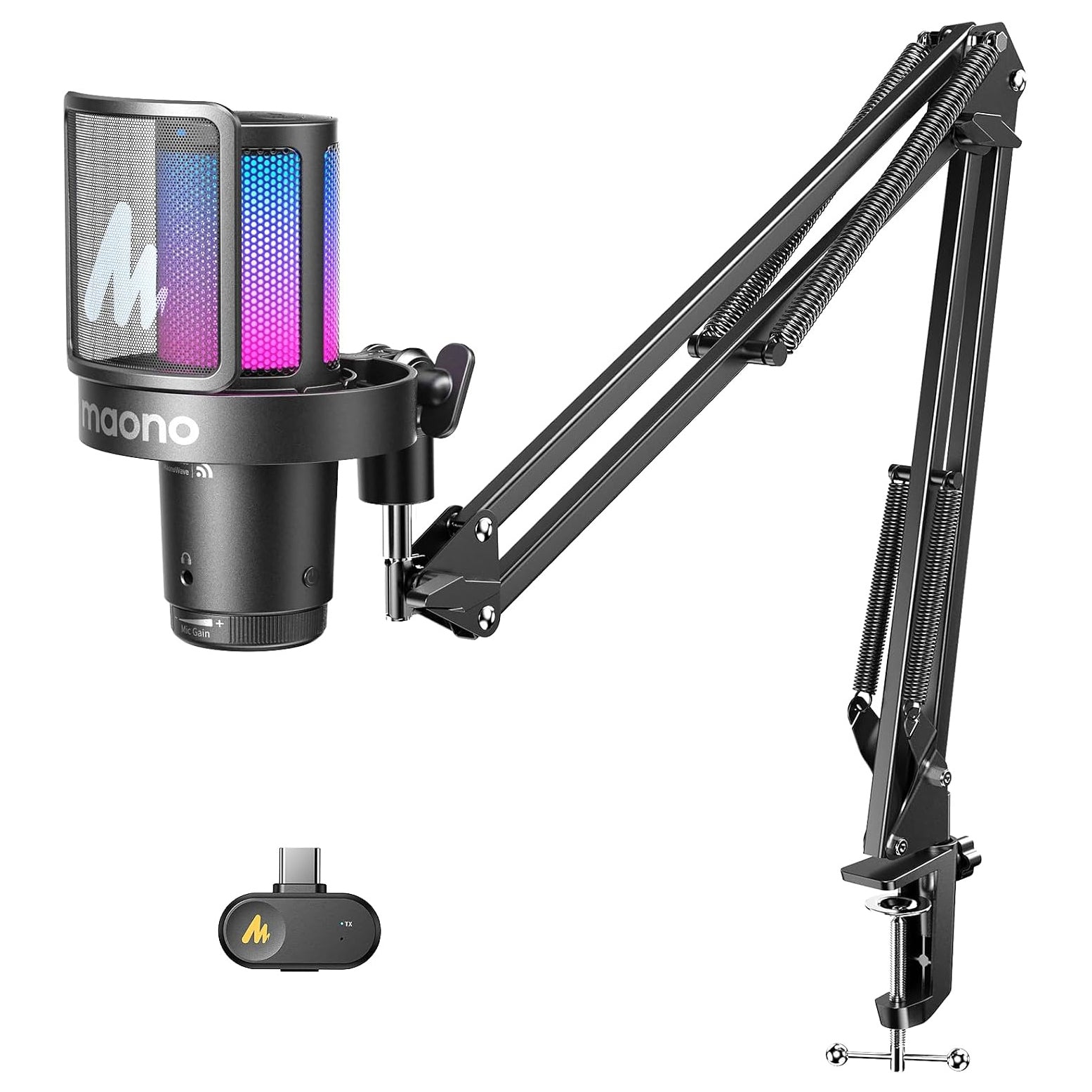 MAONO DGM20WS Wireless RGB Gaming Microphone with Book Arm