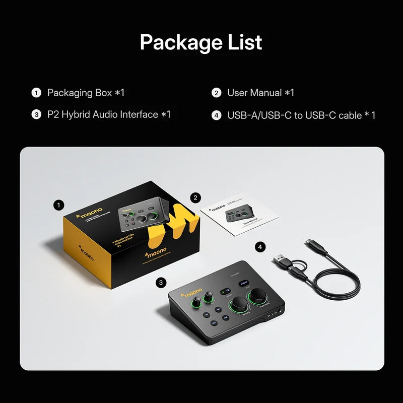 Maono P2 USB Hybrid Aluminium panel Audio Interface for Music Production, Streaming, Podcast