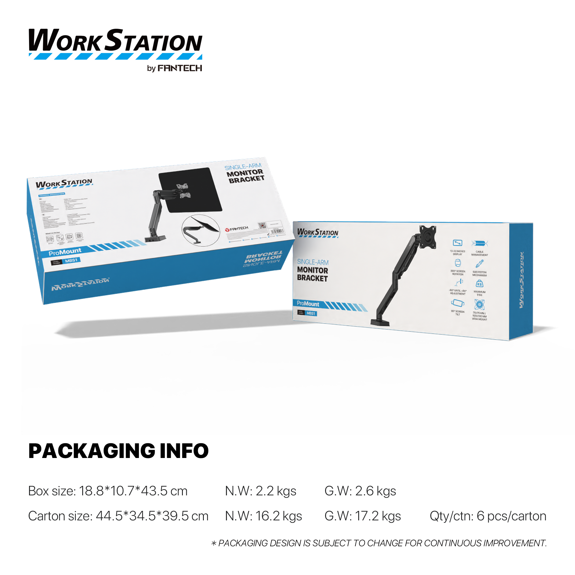 WorkStation MBS1 Single-Arm Monitor Bracket 90 Degree Tilt