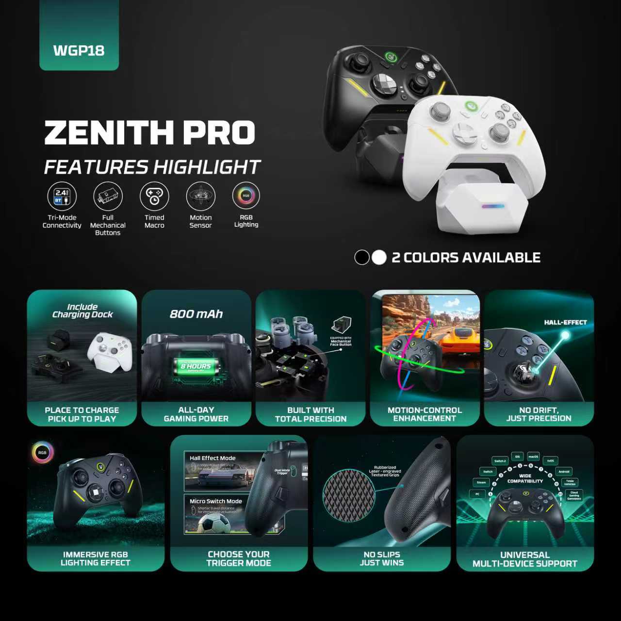 Fantech ZENITH PRO Wireless Gamepad RGB Multi-Platform Hall-Effect Game Controller with Charging Dock