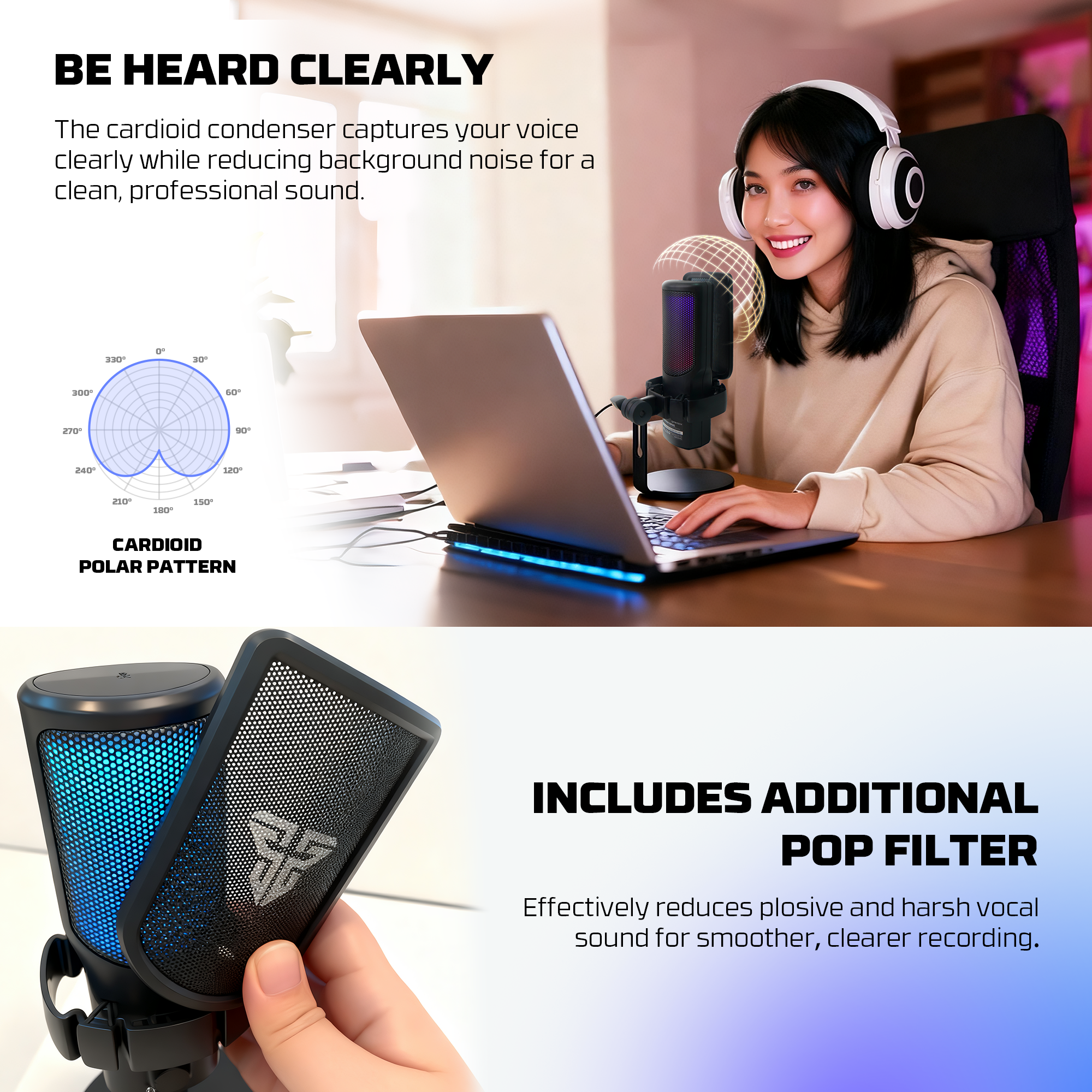 Fantech LEVIOSA WAVE Wireless Condenser Gaming Desktop Microphone