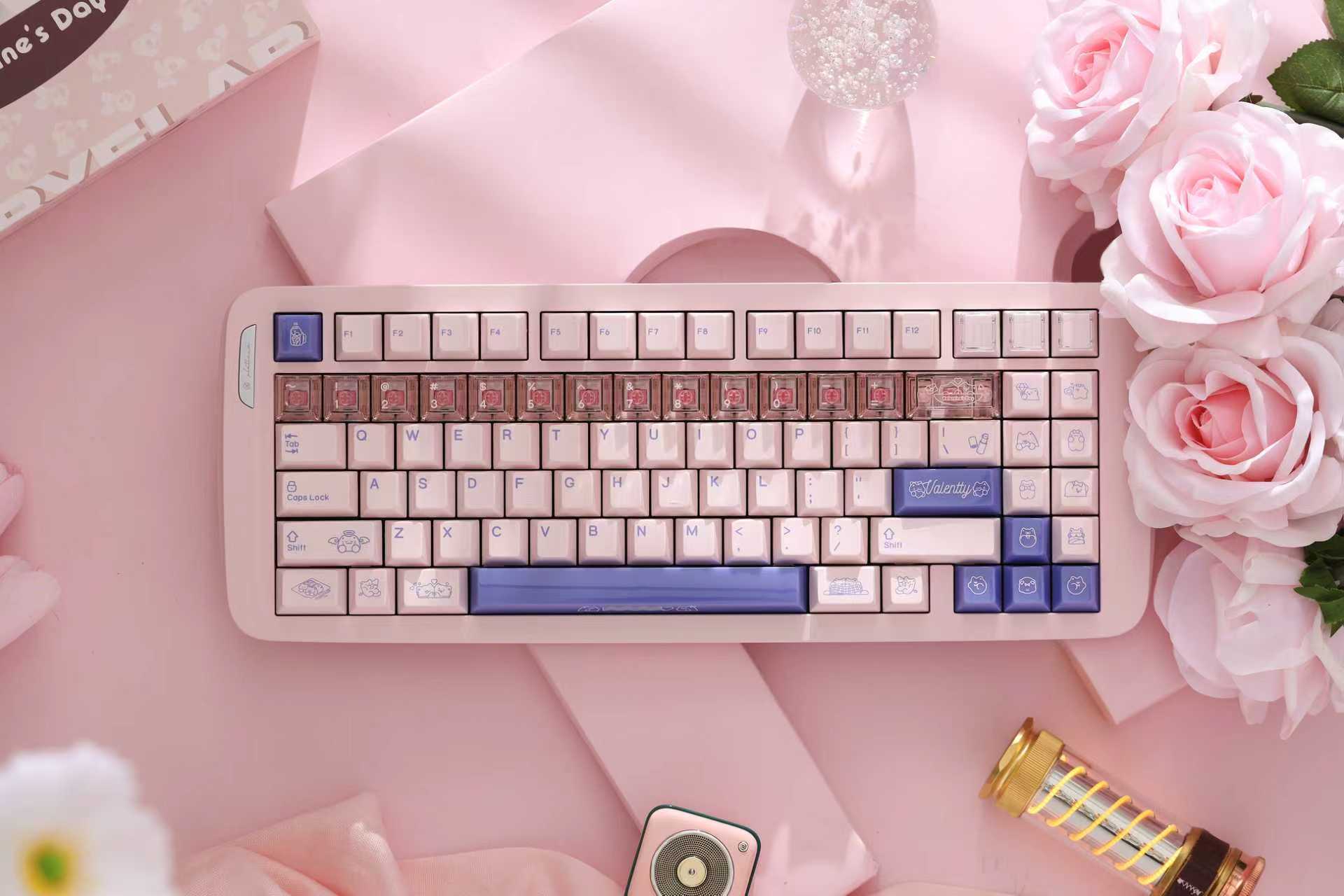 KeyByeLab Valentty Pink Cherry Profile PBT+PC Keycap Set with Transparent Keycap