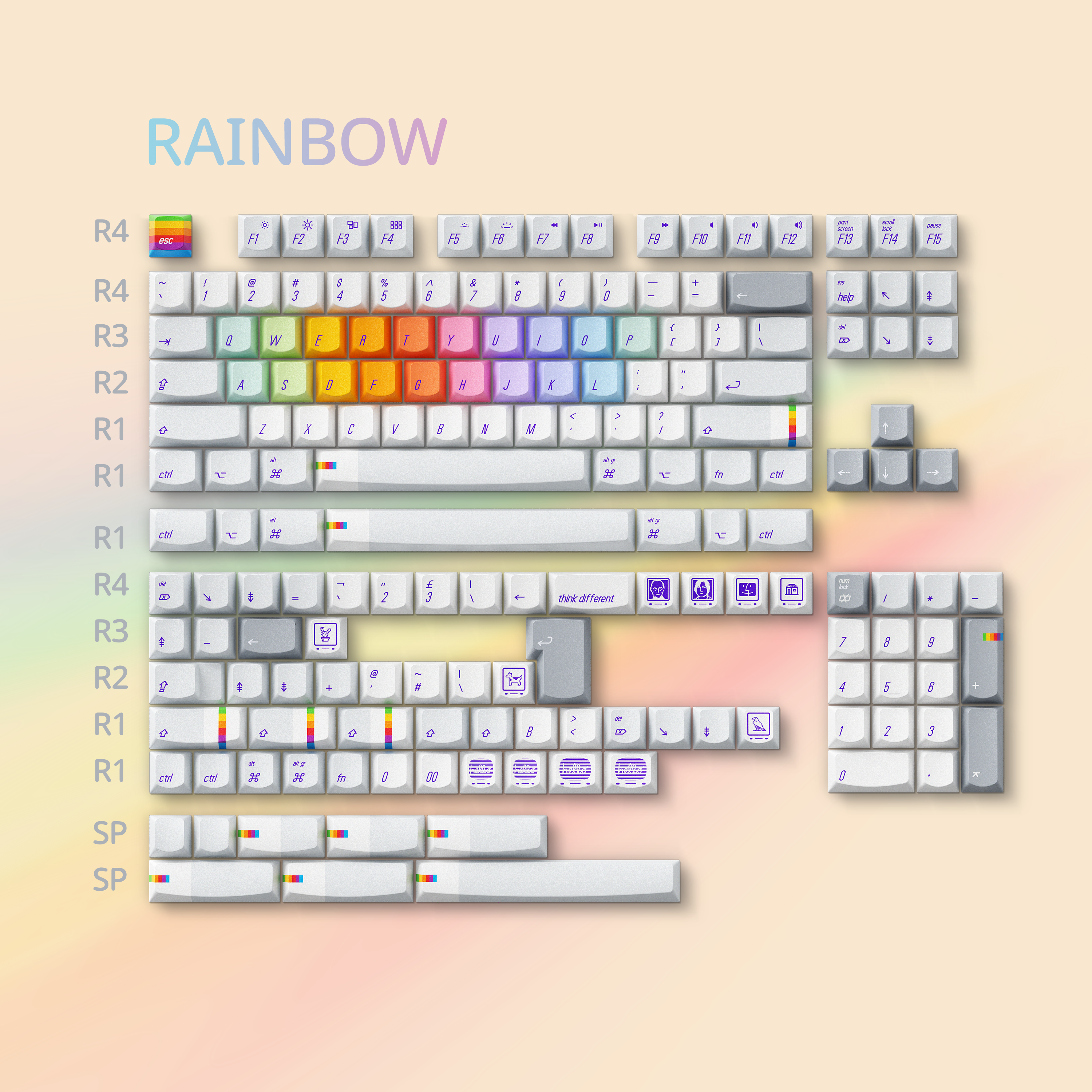 Keytok RAINBOW Smile Profile Dye-Sub PBT Keyaps 168pcs/set