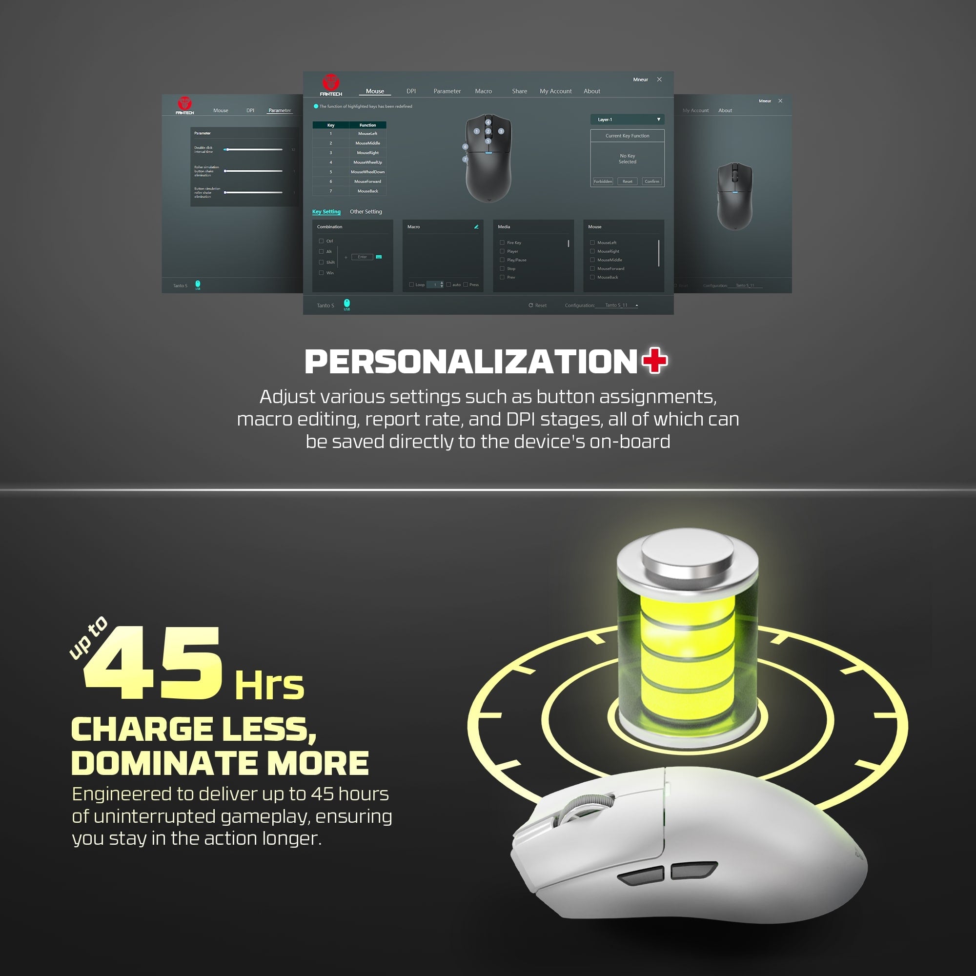 Fantech TANTO E/S Tri-Mode Wireless Gaming Mouse with RGB Charging Dock