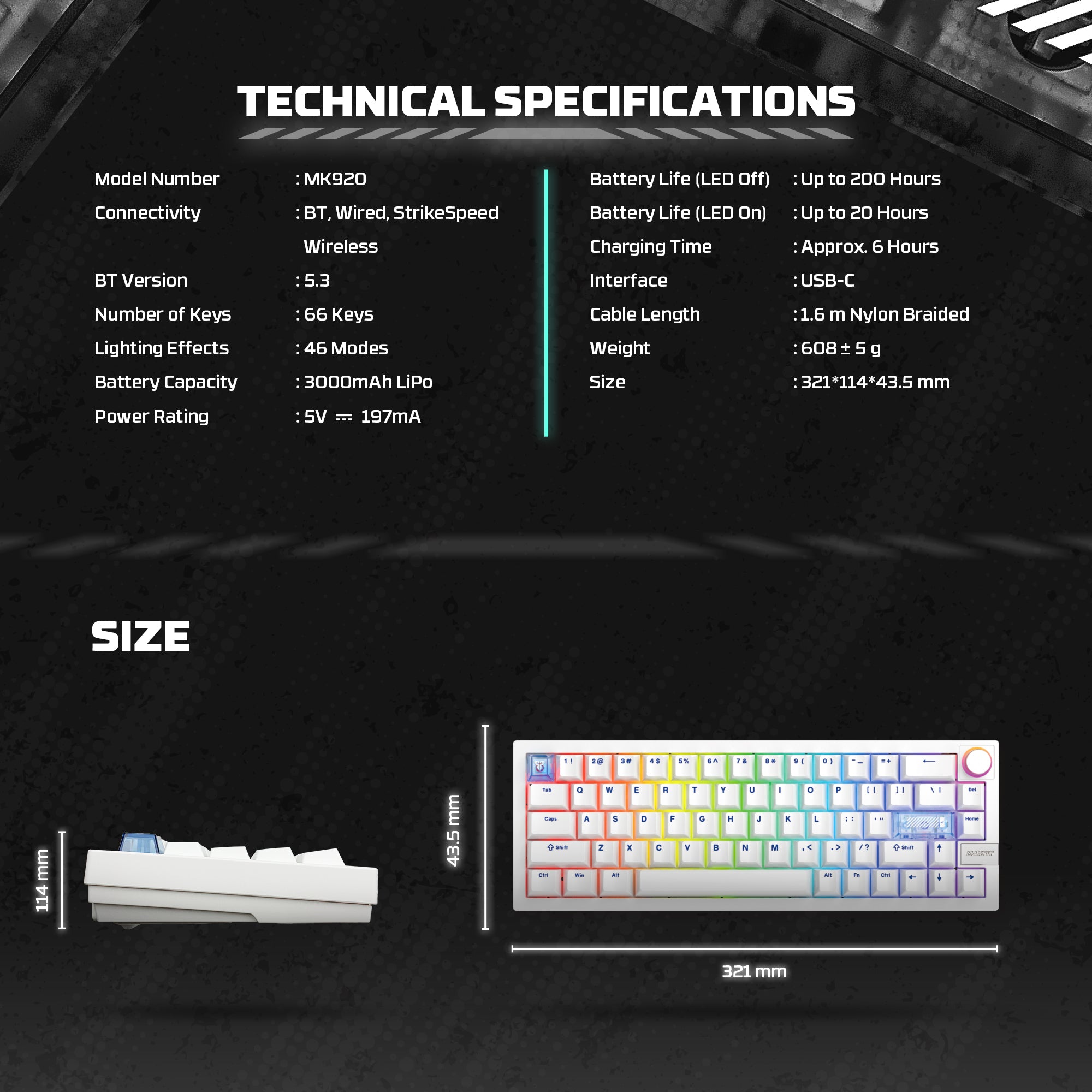 Fantech MAXFIT6 60% Hot-Swap QMK/VIA Wireless Mechanical Keyboard with Knob
