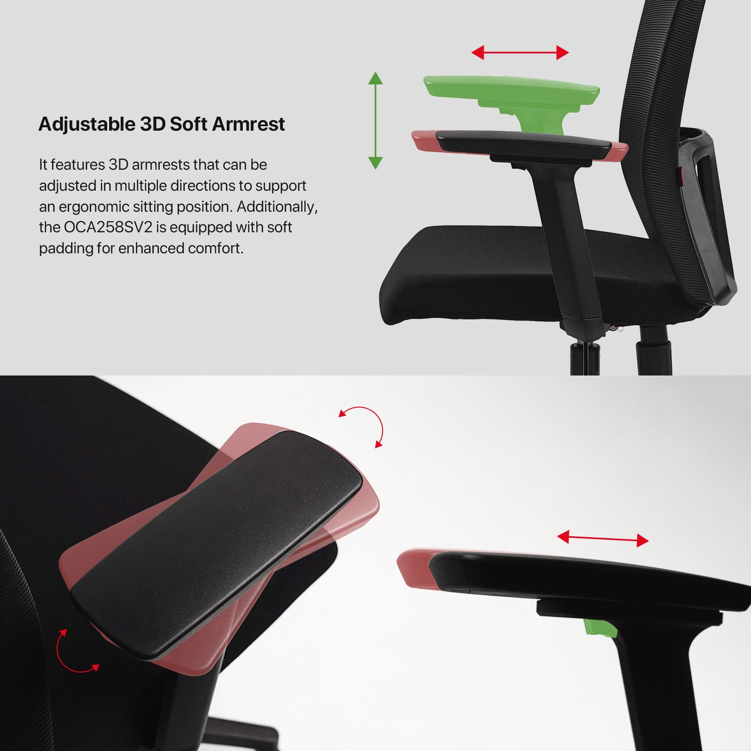 Fantech Office Chair Ergonomic Breathable Mesh with Adjustable 3D Soft Armrest