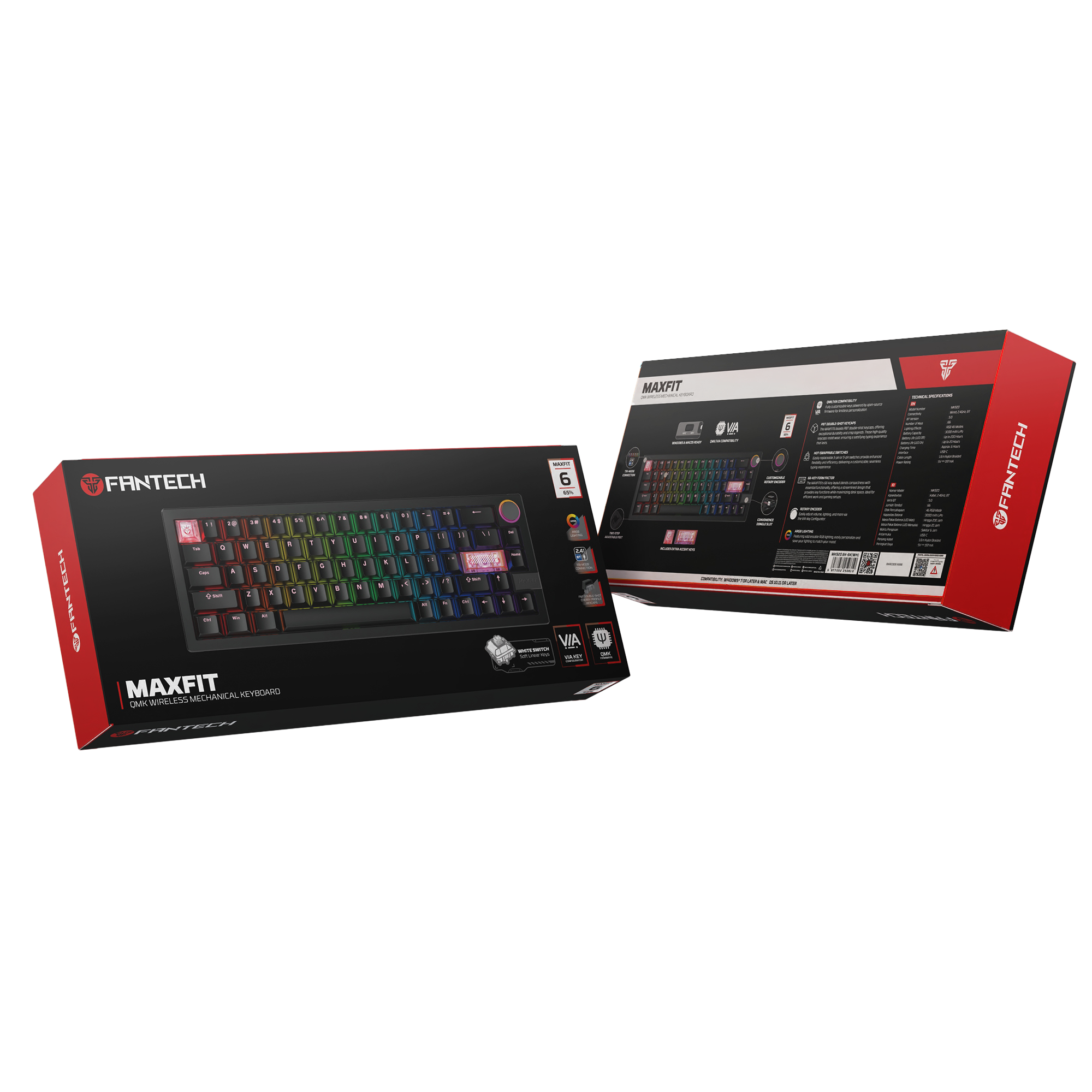 Fantech MAXFIT6 60% Hot-Swap QMK/VIA Wireless Mechanical Keyboard with Knob