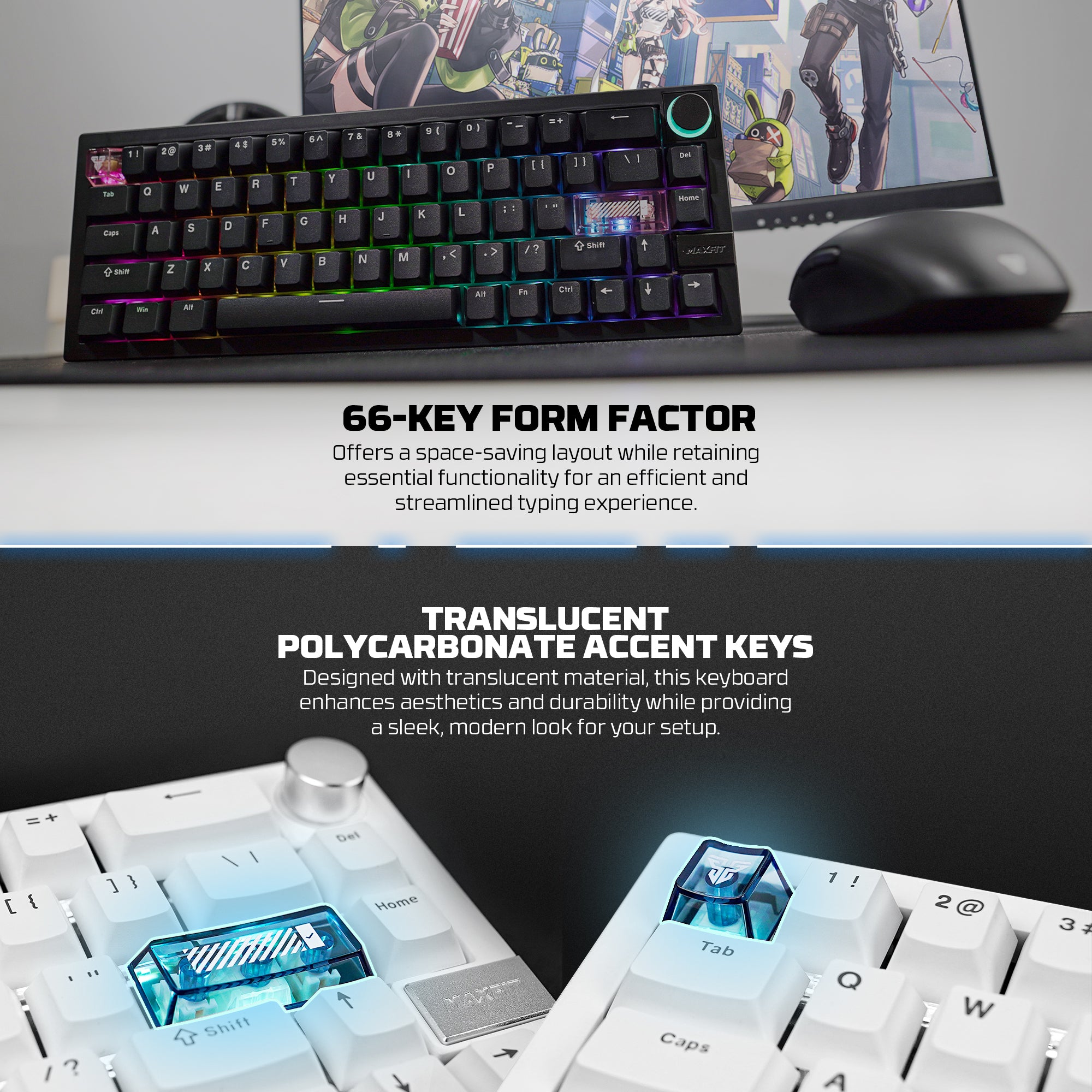 Fantech MAXFIT6 60% Hot-Swap QMK/VIA Wireless Mechanical Keyboard with Knob