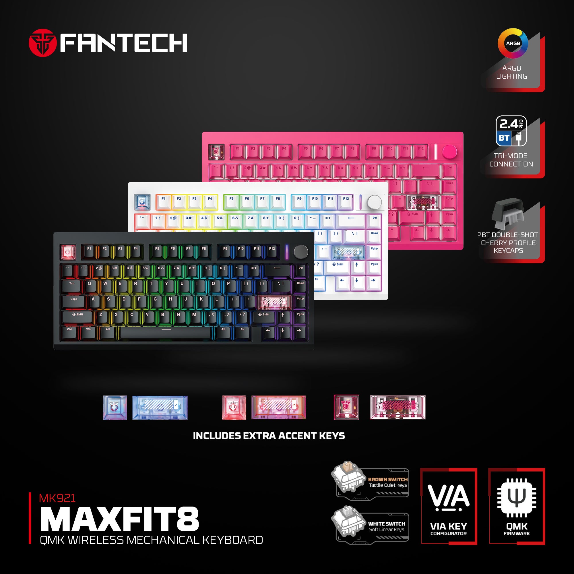 Fantech MAXFIT8 QMK Wireless Mechanical Keyboard