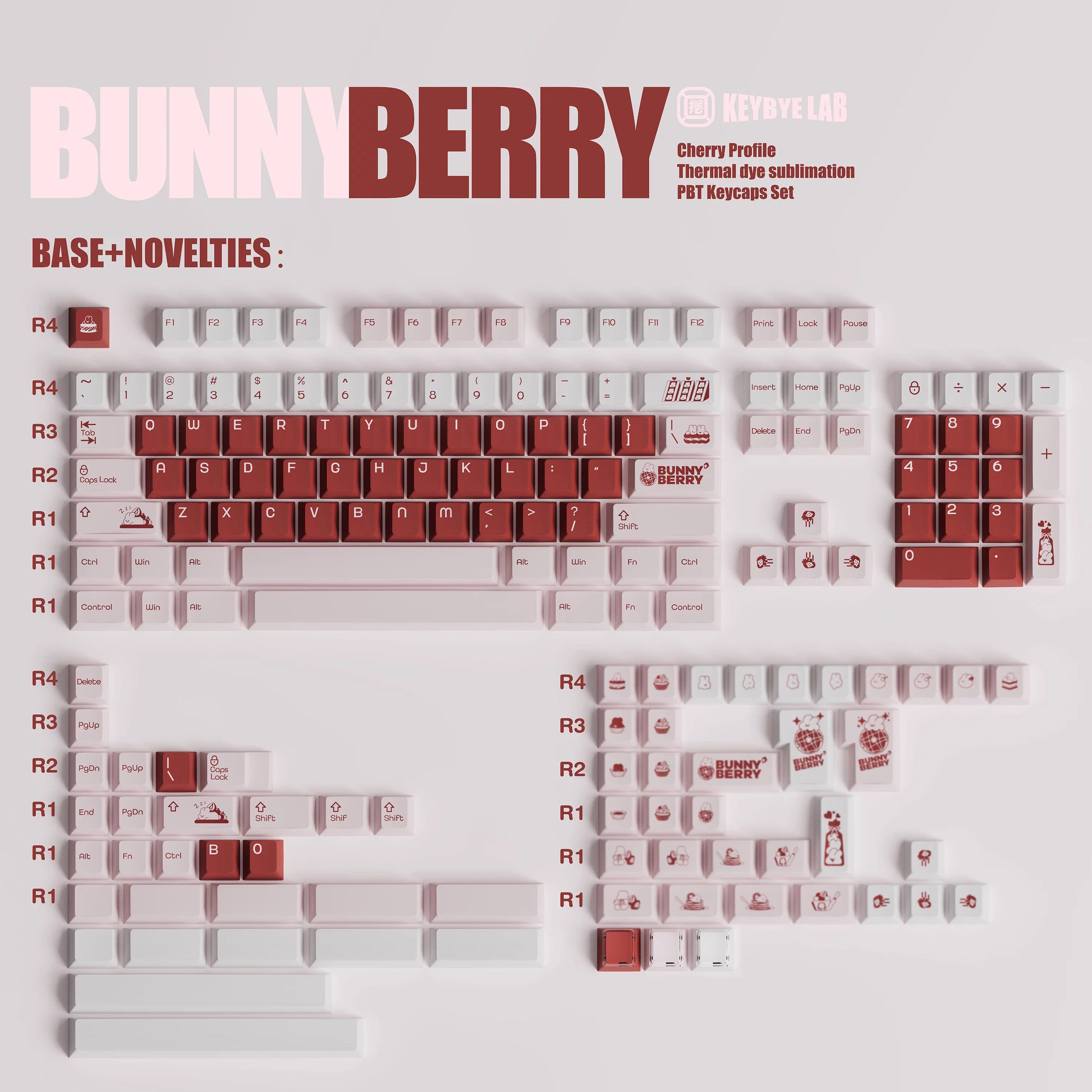 KeyByeLab Bunny Berry Cherry Profile PBT+PC Keycap Set with Transparent Keycap