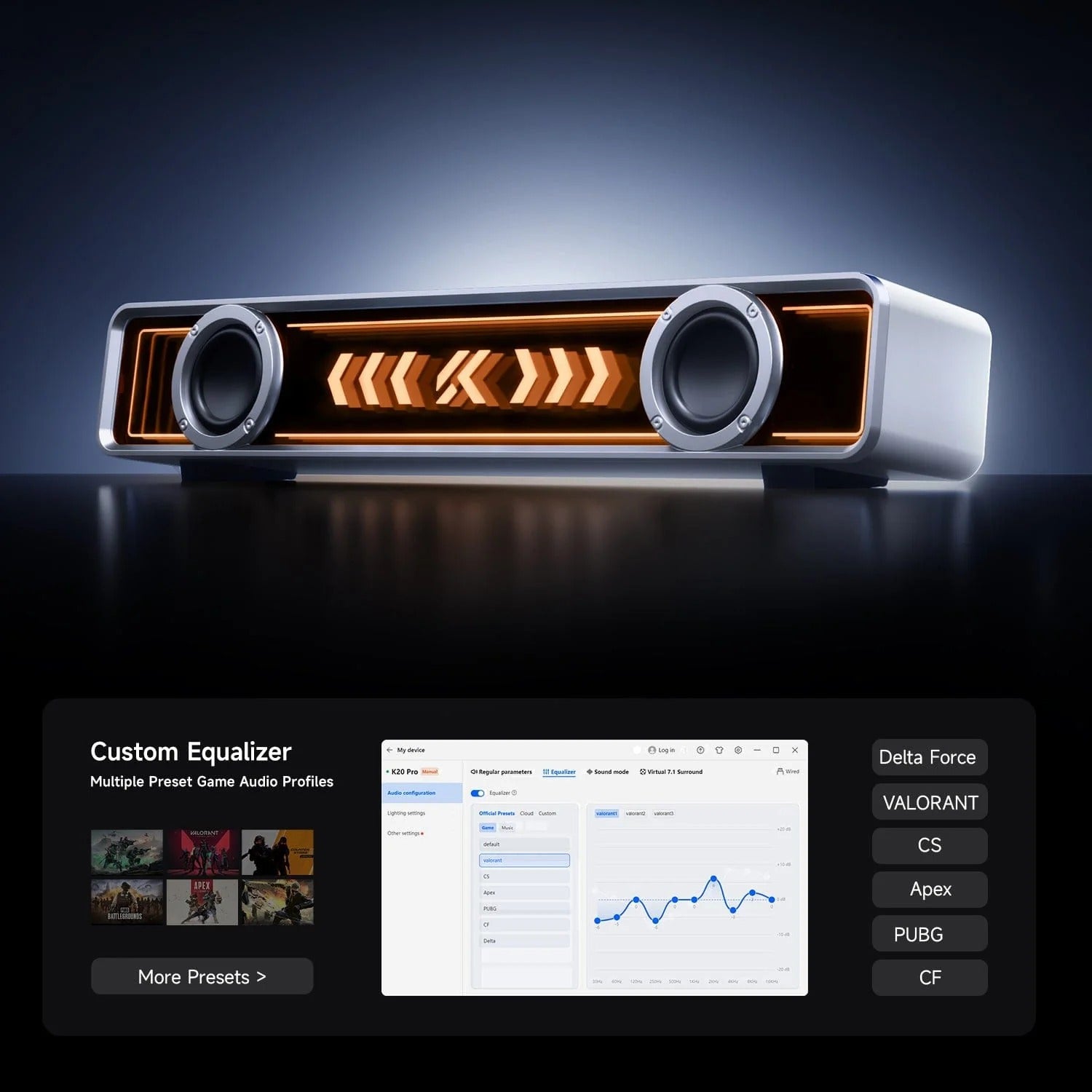 MCHOSE K20 Pro Wireless Gaming RGB Desktop Soundbar with Microphone
