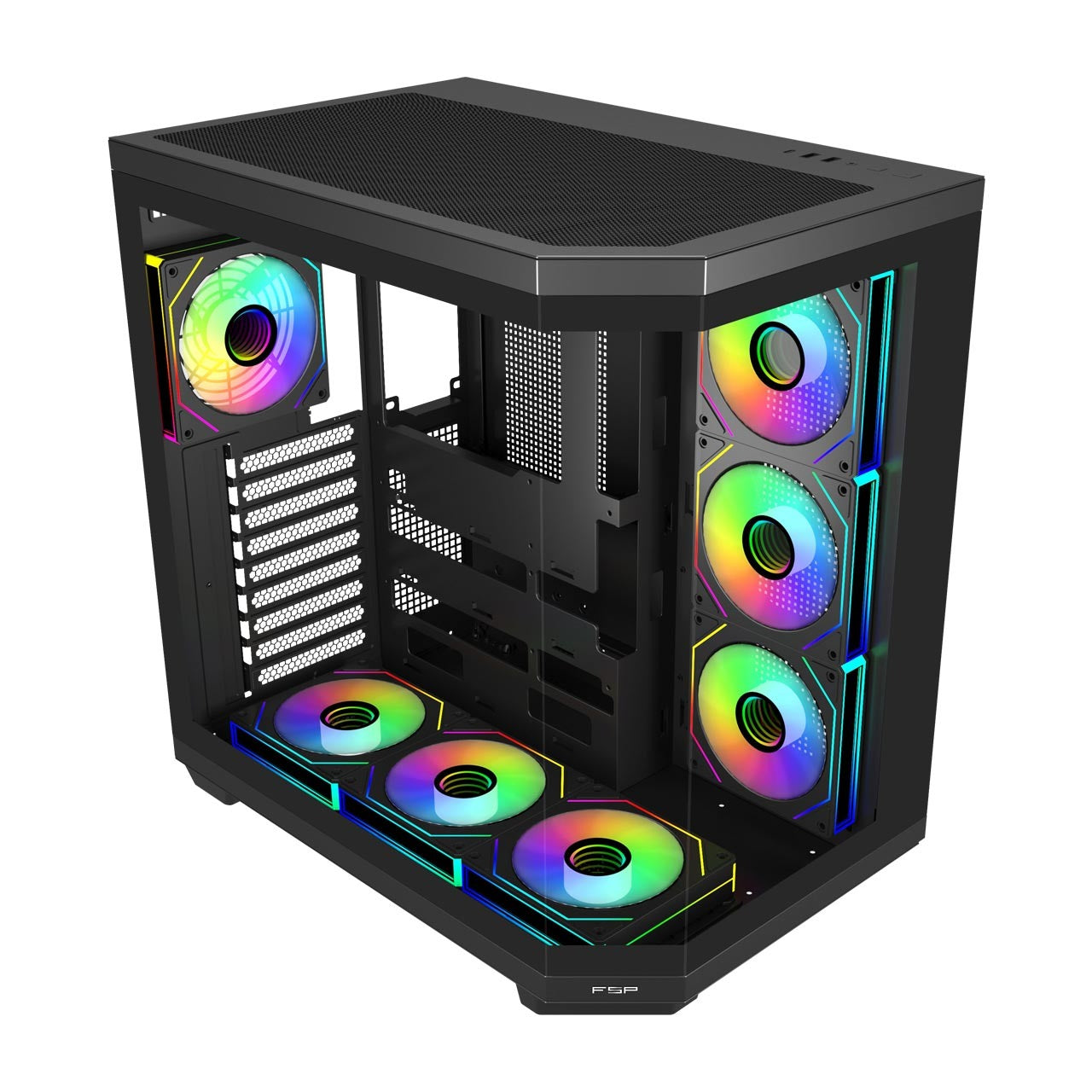 FSP U580 ATX Mid Tower Tempered Glass PC Gaming Case with 7x 120mm ARGB Fans