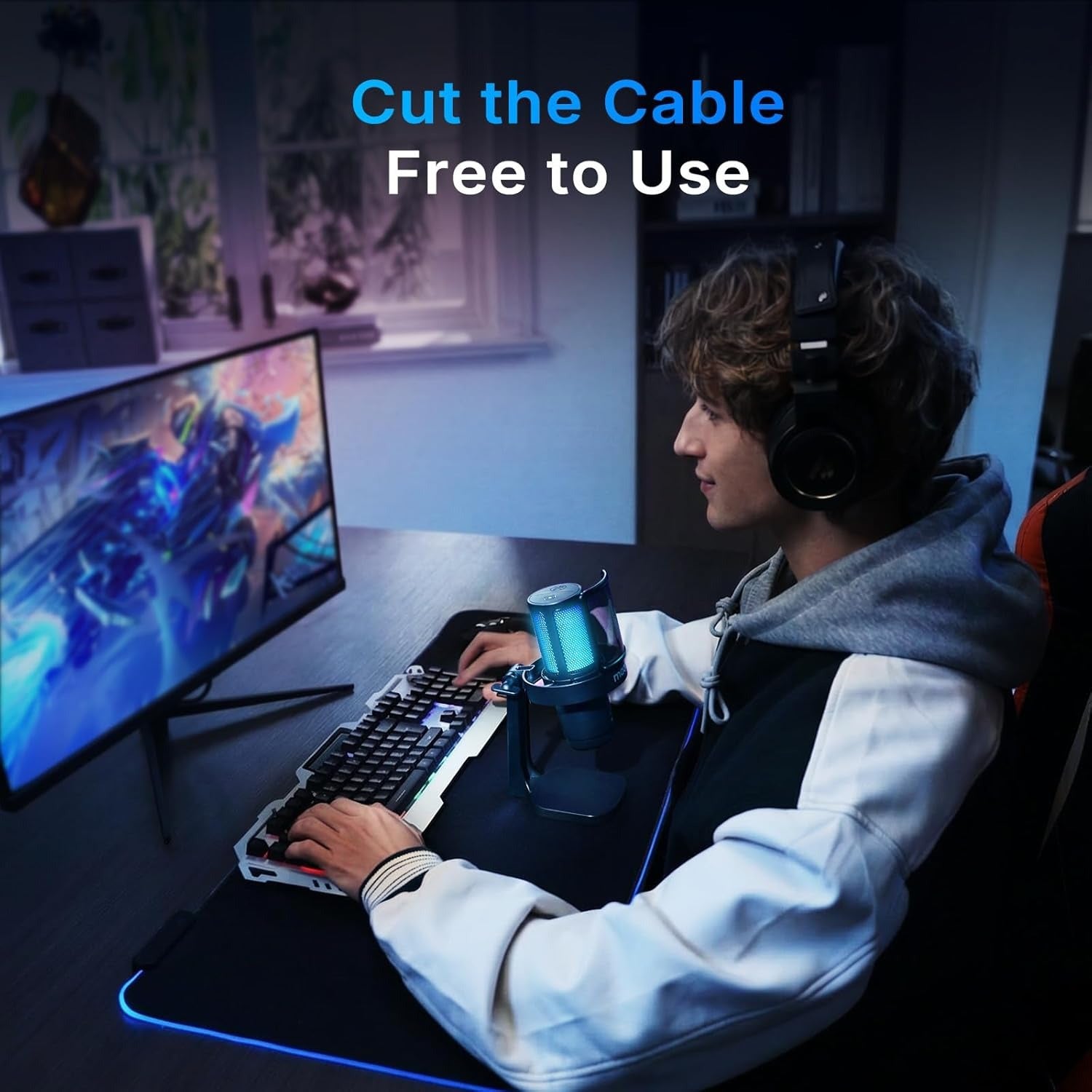 MAONO DGM20WS Wireless RGB Gaming Microphone with Book Arm