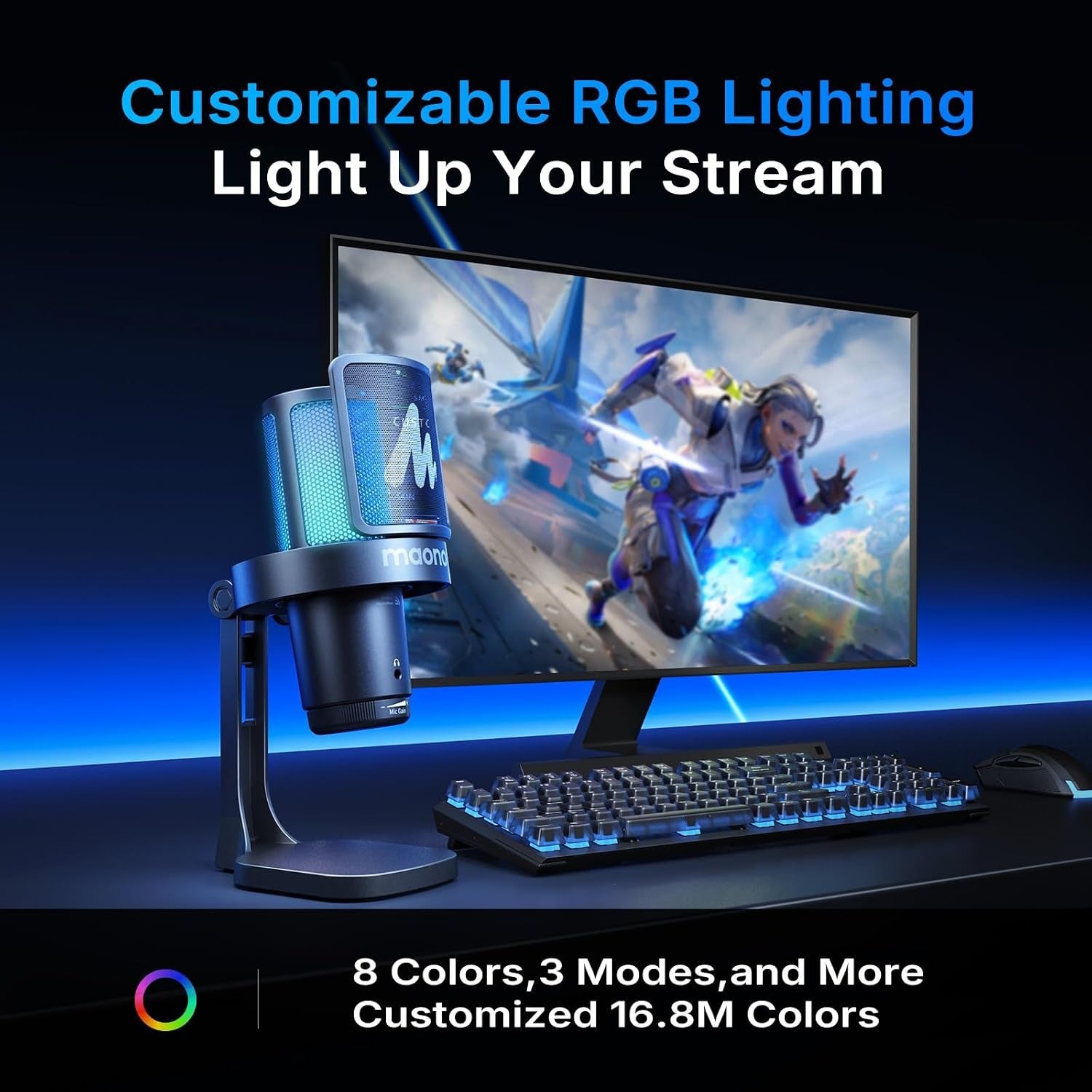 MAONO DGM20WS Wireless RGB Gaming Microphone with Book Arm