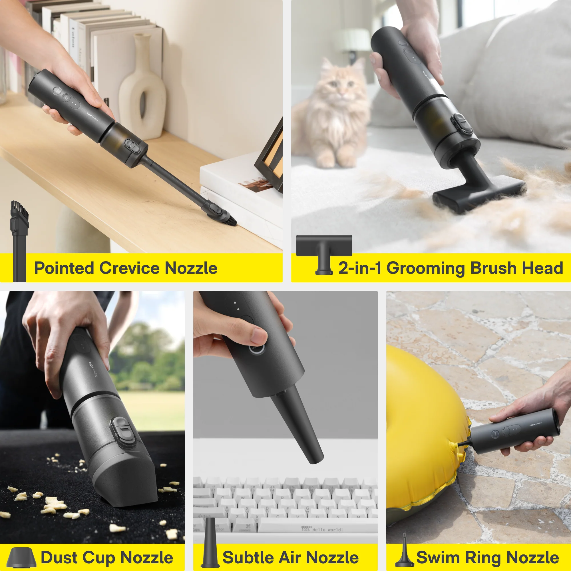 HOTO AutoCare Air Duster & Vacuum with 5 Accessory Kit
