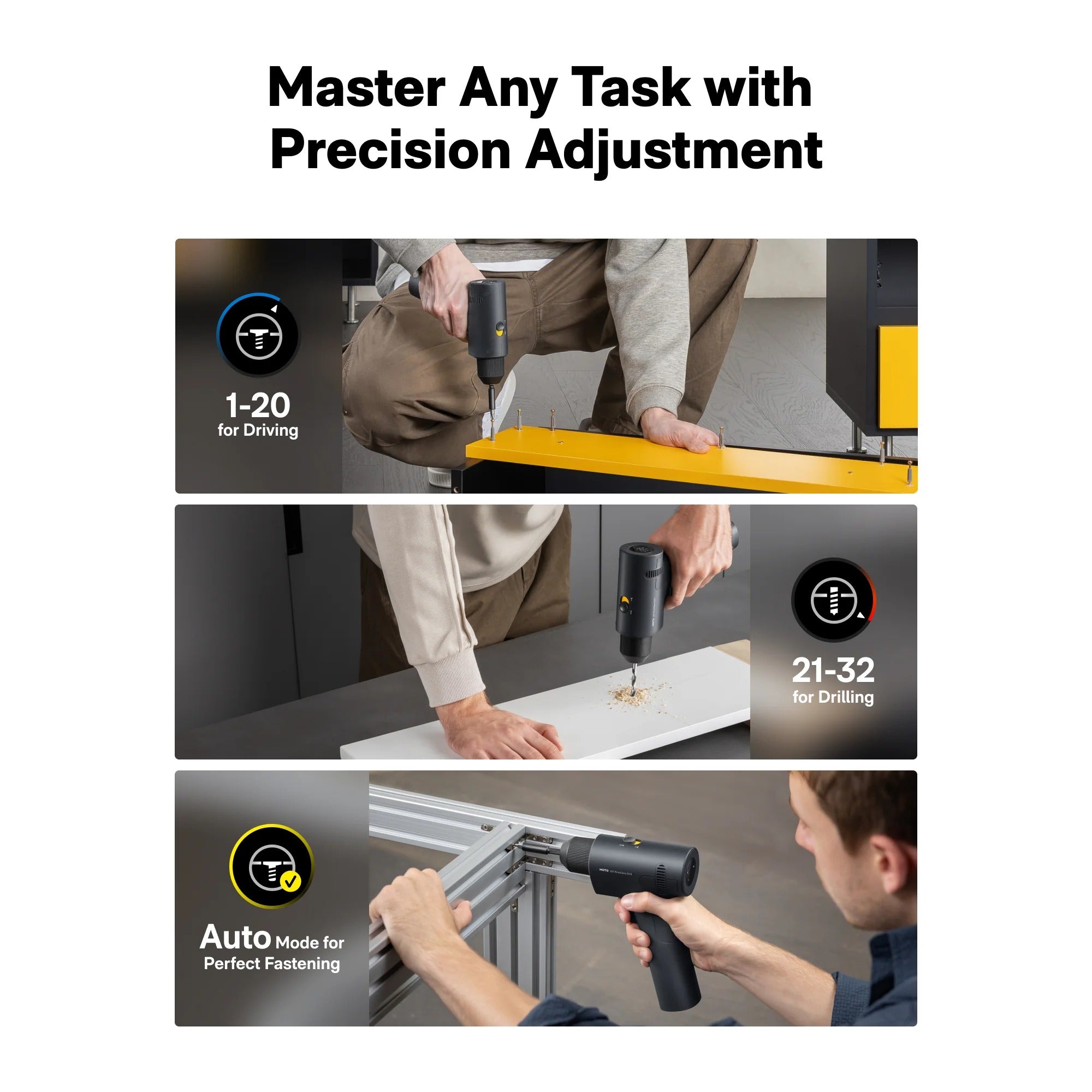 HOTO 16V Brushless Drill LED Display Screen, 32 Precision Gears