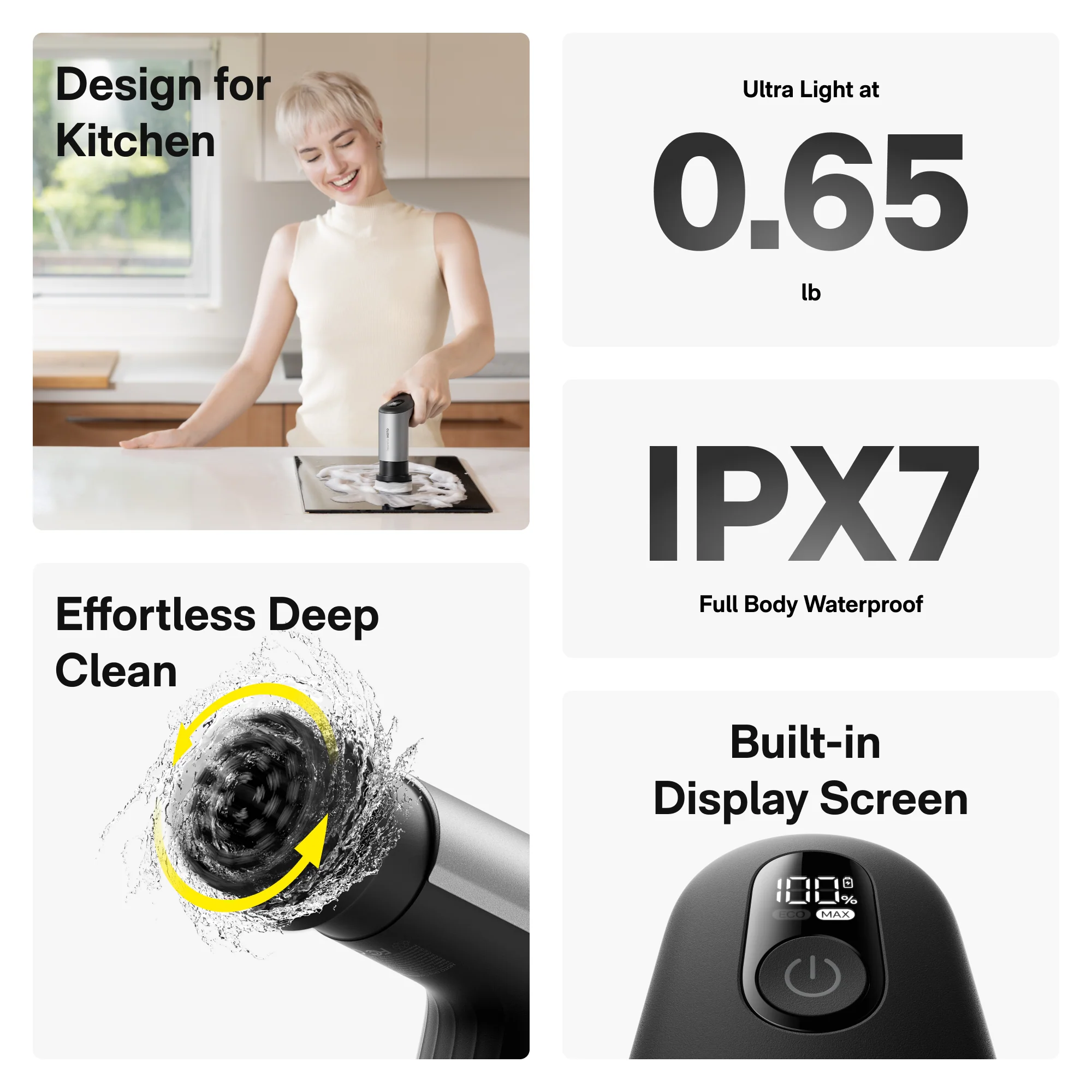 HOTO Grip Cordless Spin Ultralight Waterproof Scrubber