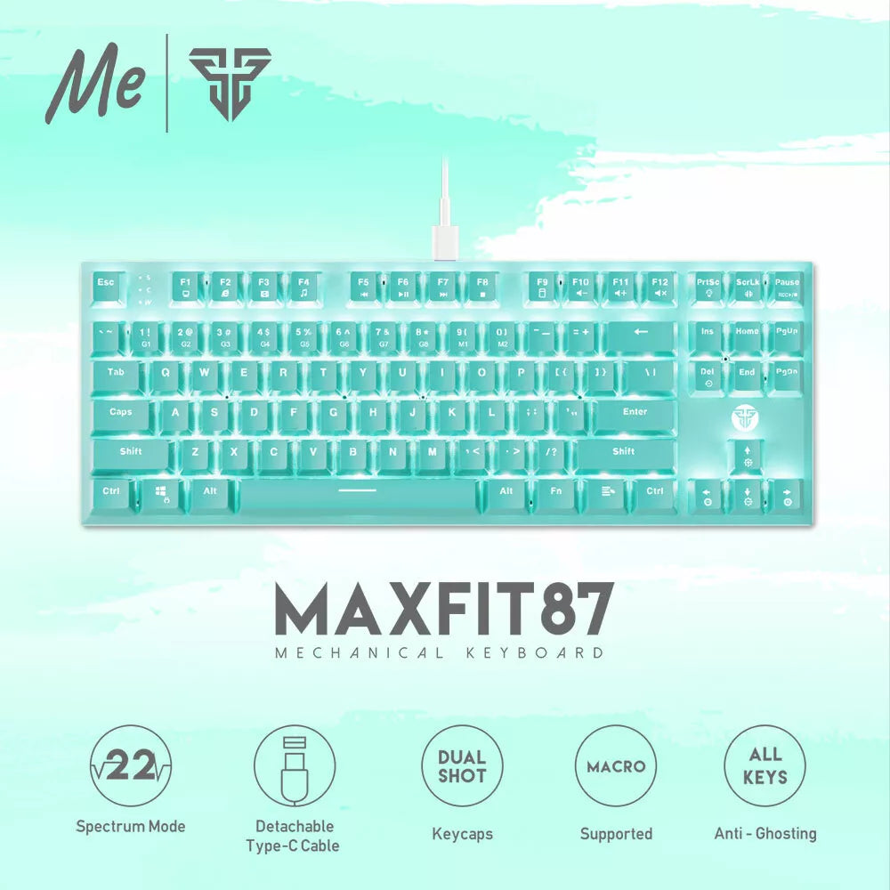 Fantech Gaming PC Mechanical Keyboard TKL White LED Backlit 87 Keys Mint Computer Keyboard (MK856) (Mint)