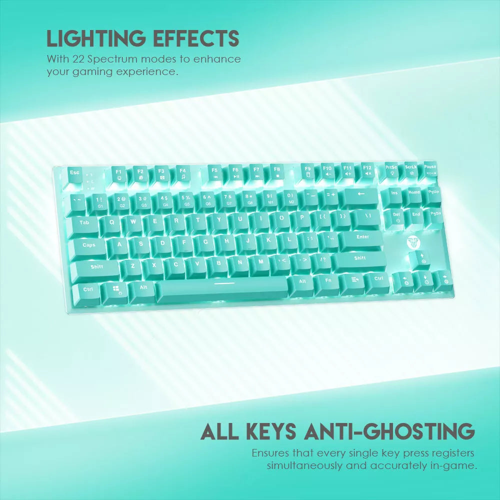 Fantech Gaming PC Mechanical Keyboard TKL White LED Backlit 87 Keys Mint Computer Keyboard (MK856) (Mint)